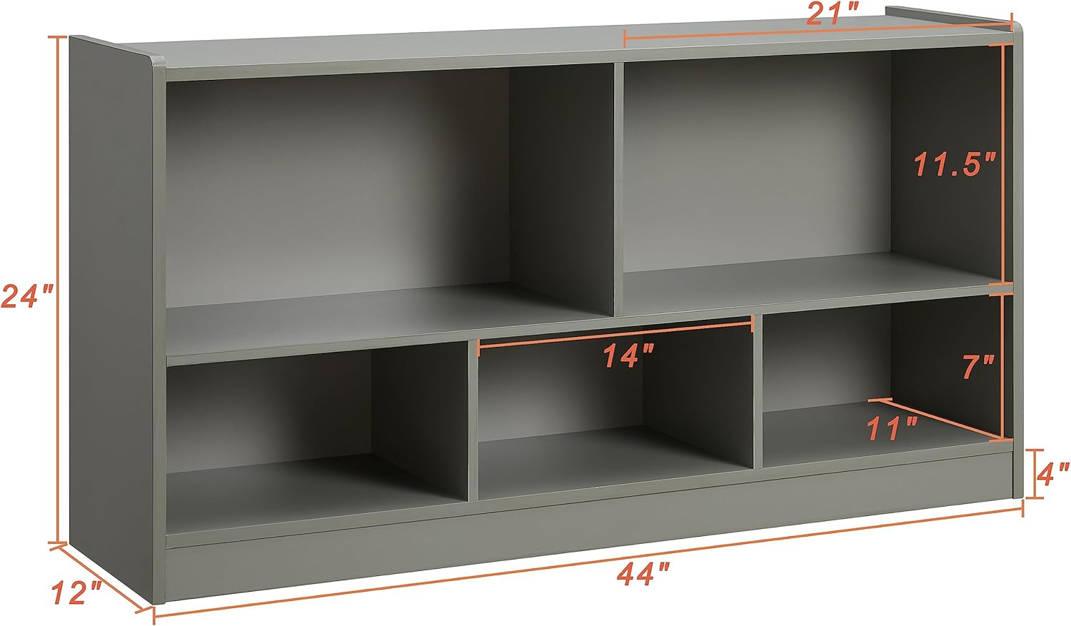 Toy Organizers and Storage, 5-Section Kids Bookshelf for Organizing Books Toys, School Classroom Wooden Storage Cabinet for Children's Room, Playroom, Nursery (Grey)