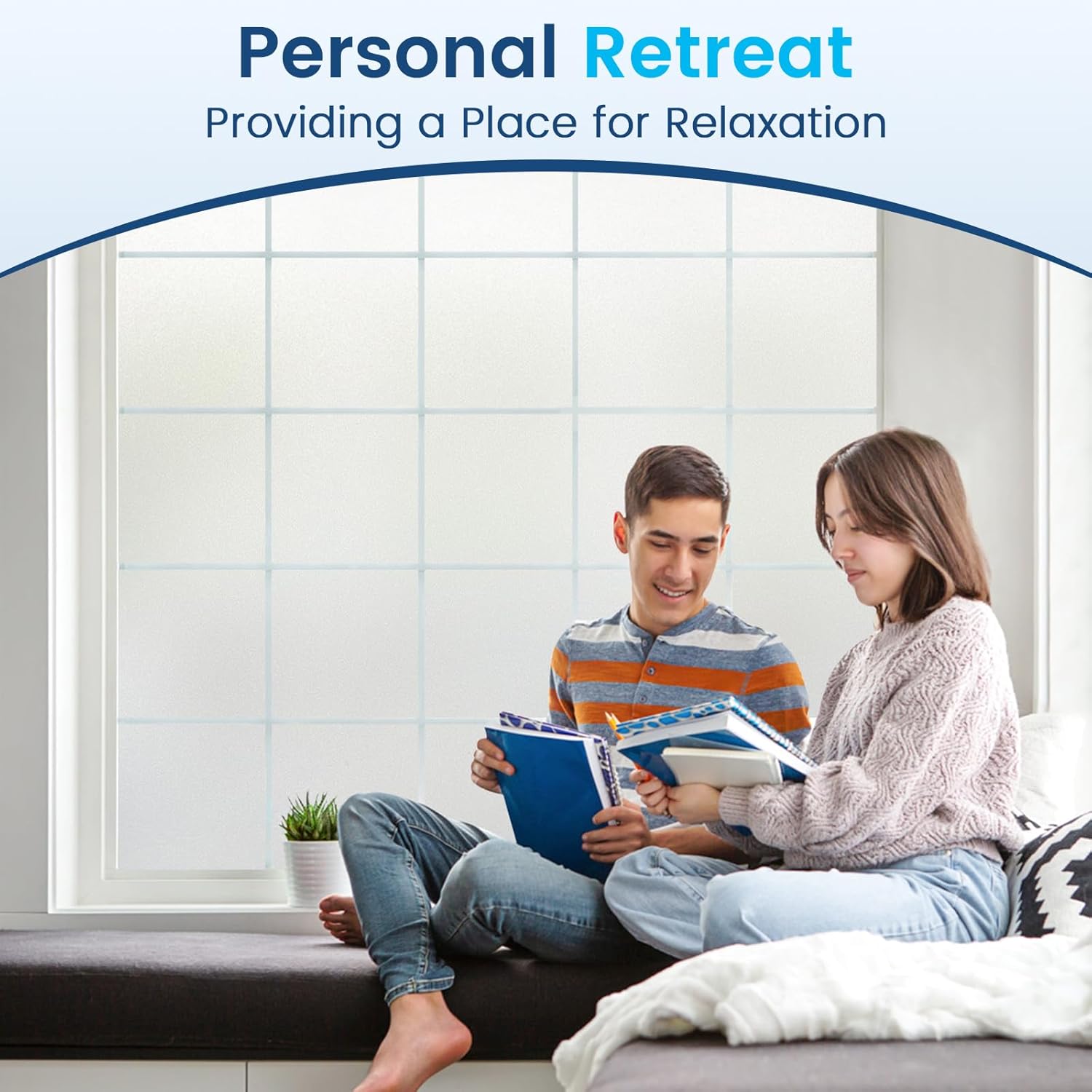 DOWELL Window Privacy Film, Frosted Glass Window Film, Static Cling Non-Adhesive Glass Clings, Sun Blocking Opaque Door Coverings, Reusable Door Sticker for Bathroom Home Office, White, 35.4" x 118"