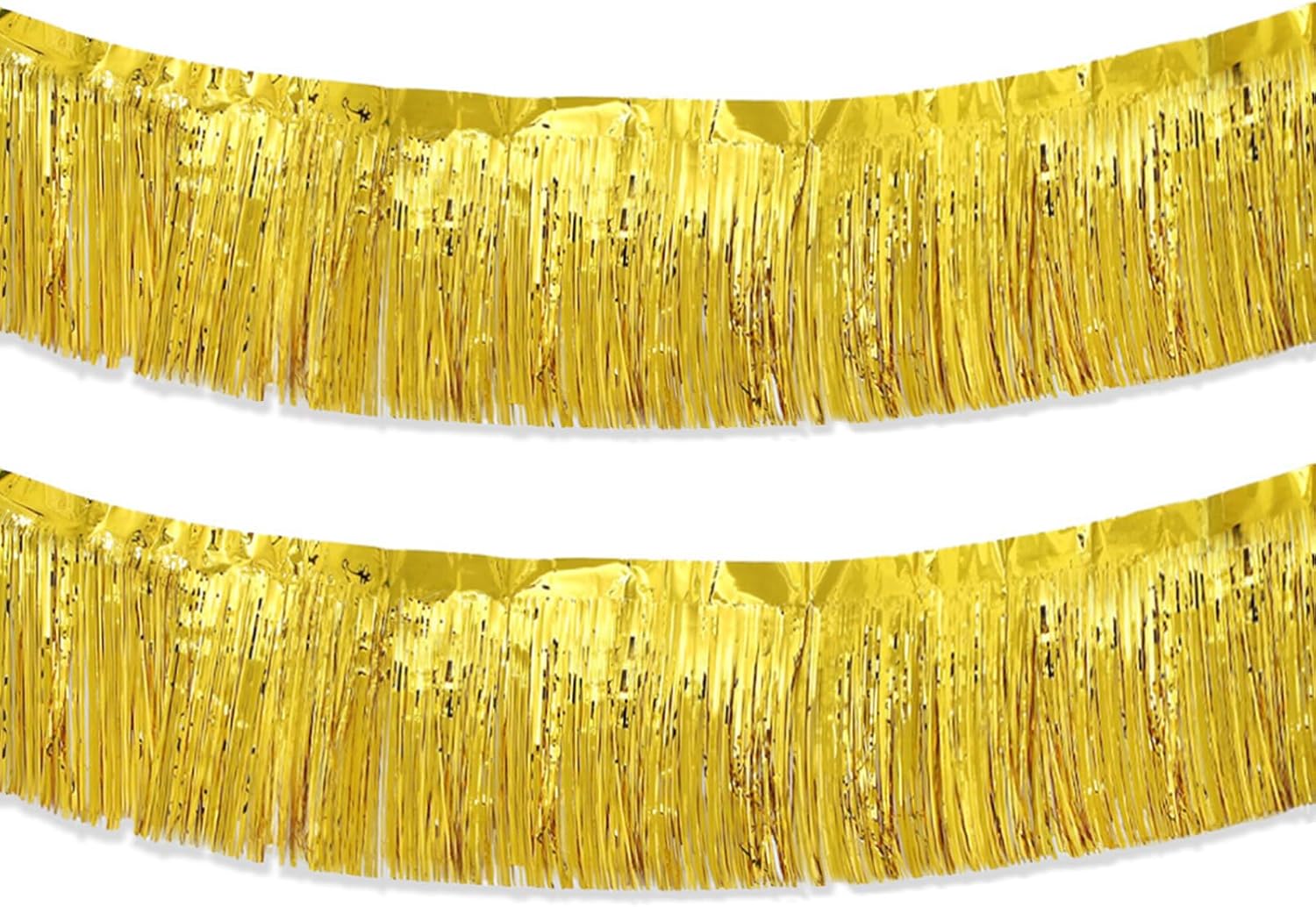 Gold Foil Fringe Garland 10FT 2packs, Metallic Foil Tinsel Fringe Banners for Parade Float Decorations Wedding, Birthday Party Graduation (Two Gold)