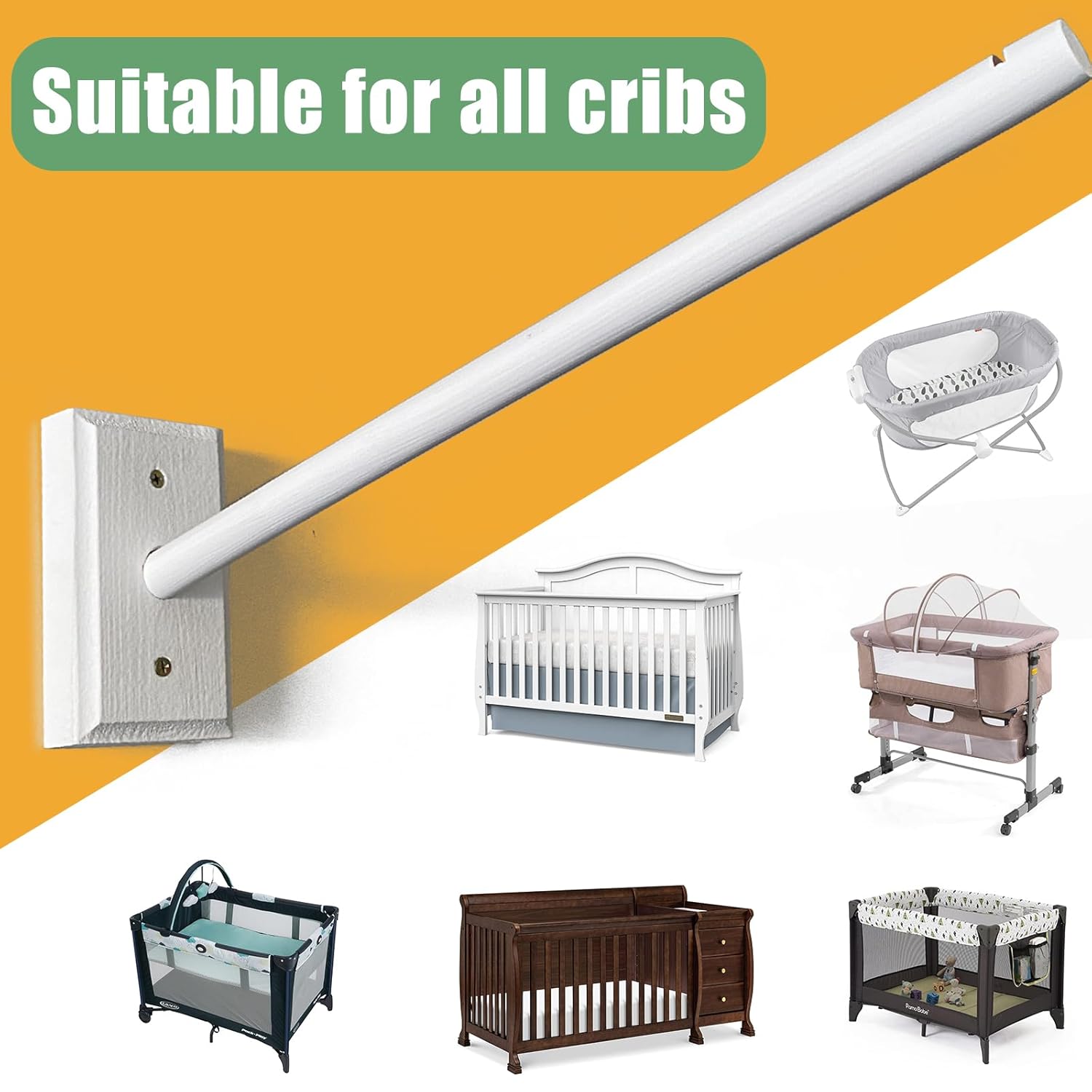 Crib Mobile Wooden Arm, Wall Mounted Suitable for All Cribs 100% Natural Larch Hanger Nusery Decor Baby Room Safe Holder(Mobile is not Included