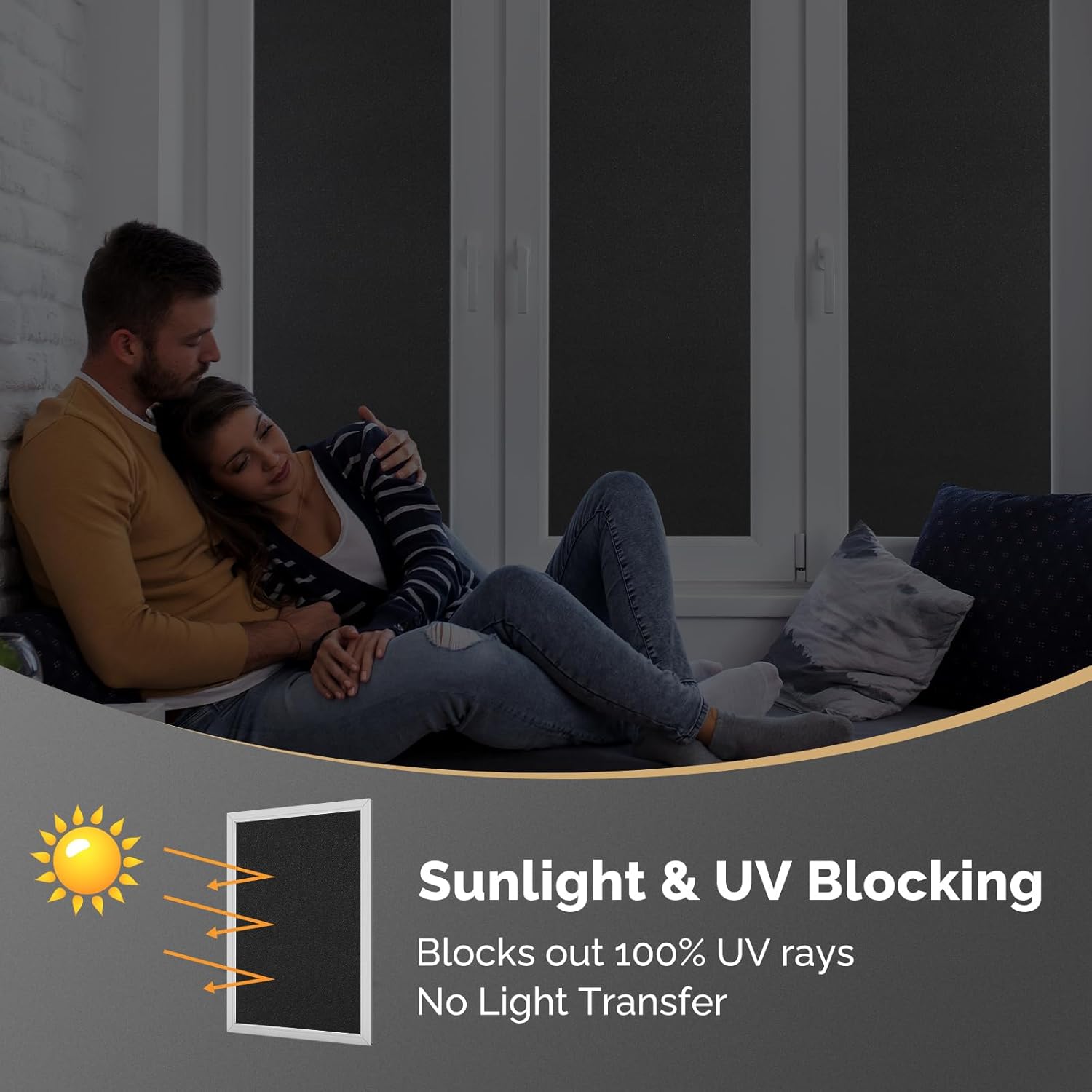 DOWELL Blackout Window Film, 100% Light Sun Blocking Static Cling Frosted Privacy Film for Glass, Heat Control Removable Window Tint, Room Darkening Cover for Day Sleep, Black, 23.6" x 78.7"