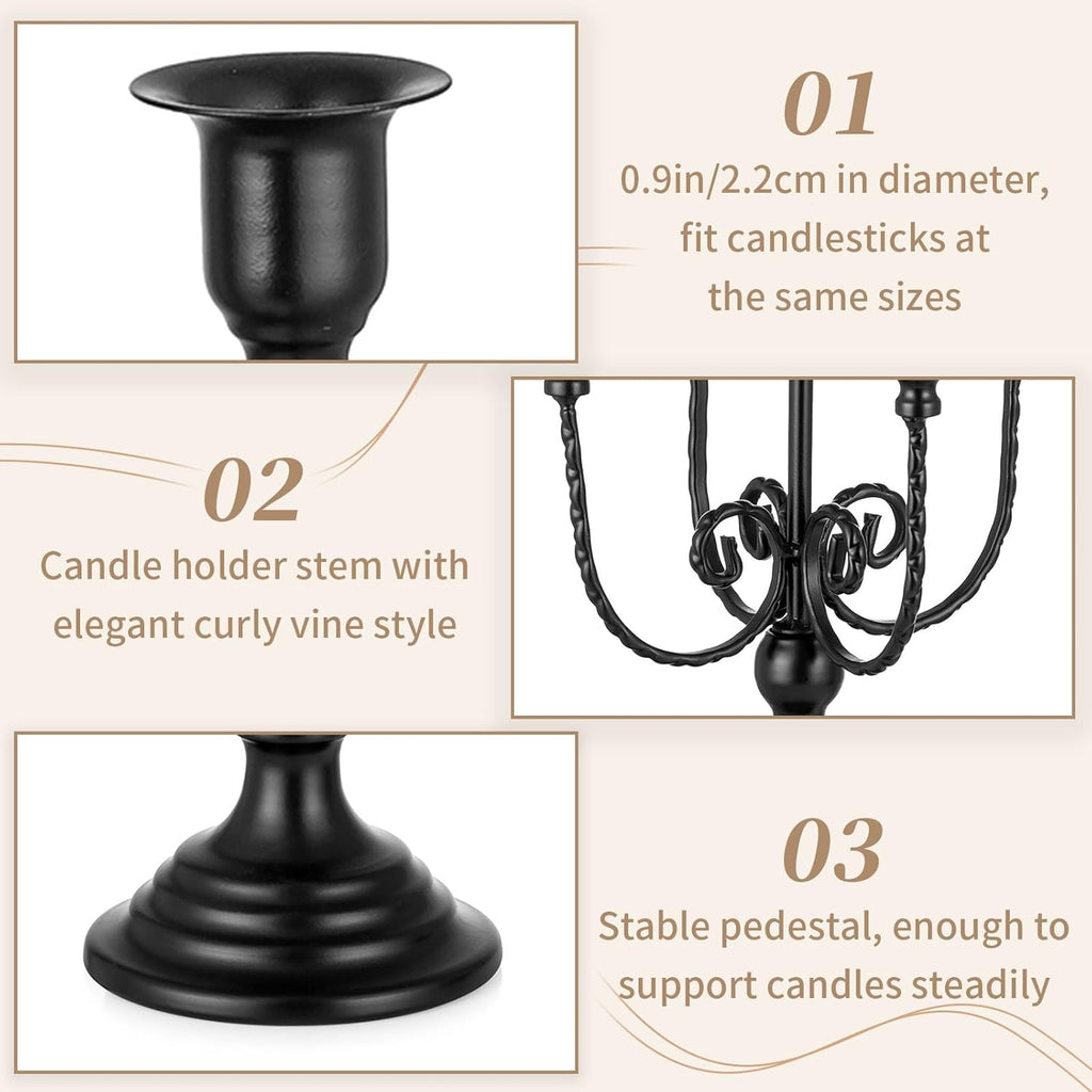 Sziqiqi Candelabra Candles Holder Centerpieces - Black Candlestick Holders Bulk for Halloween Vintage Tabletop Candelabras for Party Events Holiday, 6 Pieces