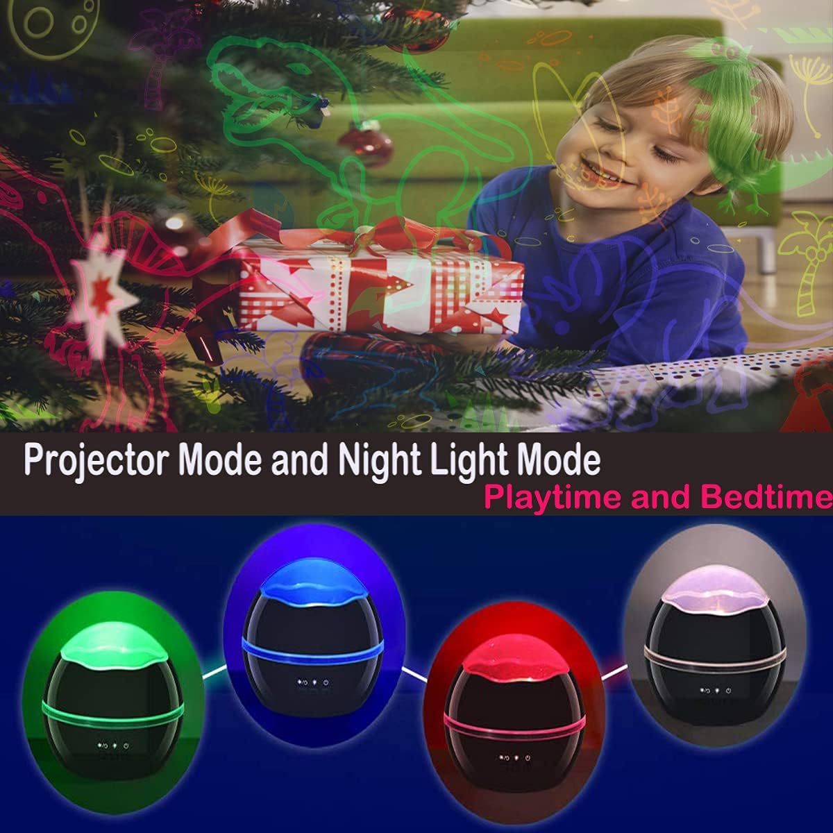 MINGKIDS Kids Night Lights for Bedroom,Project Dinosaurs and Vehicles on Wall or Ceiling,Room Lights for Baby Toddler,2 to 9 Year Old Gifts for Boys Girls