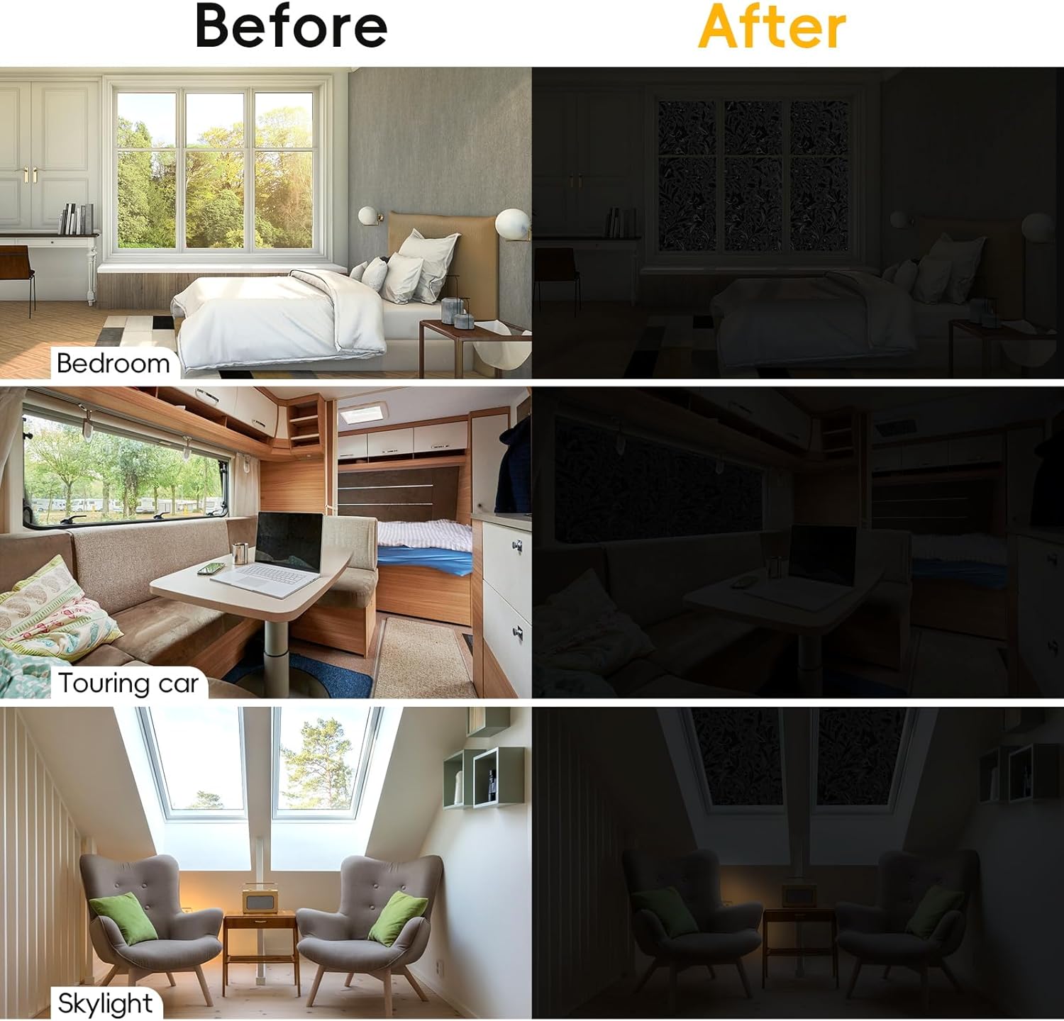 Blackout Window Privacy Film Decorative with Tulip Design, Removable Black Out Tint for Home, 17.5" by 78.74"