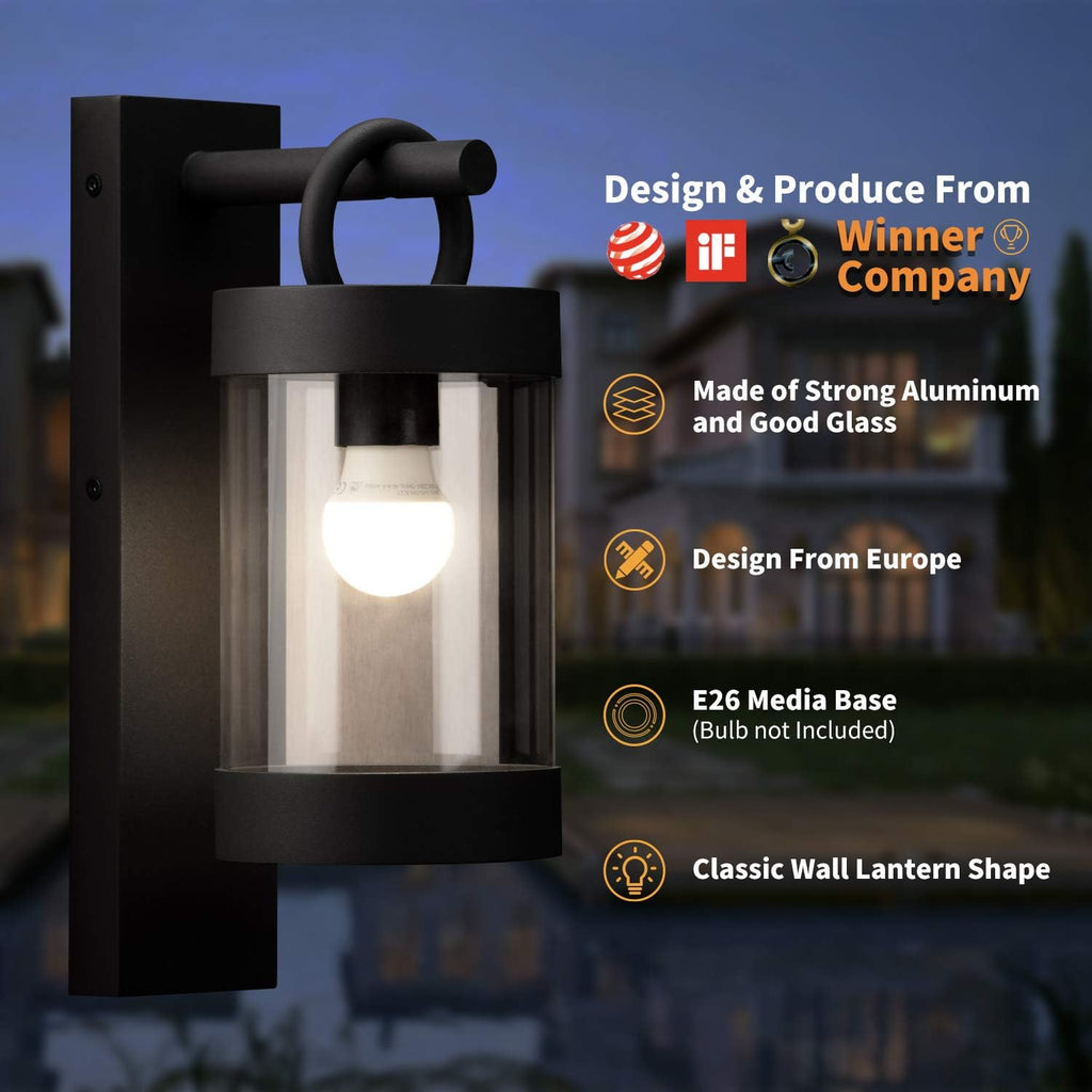 2 Pack Dusk to Dawn Outdoor Wall Lantern for Porch Garage,E26 Base Exterior Light Fixture Wall Mount Lamp Waterproof Sconce,Max 28W