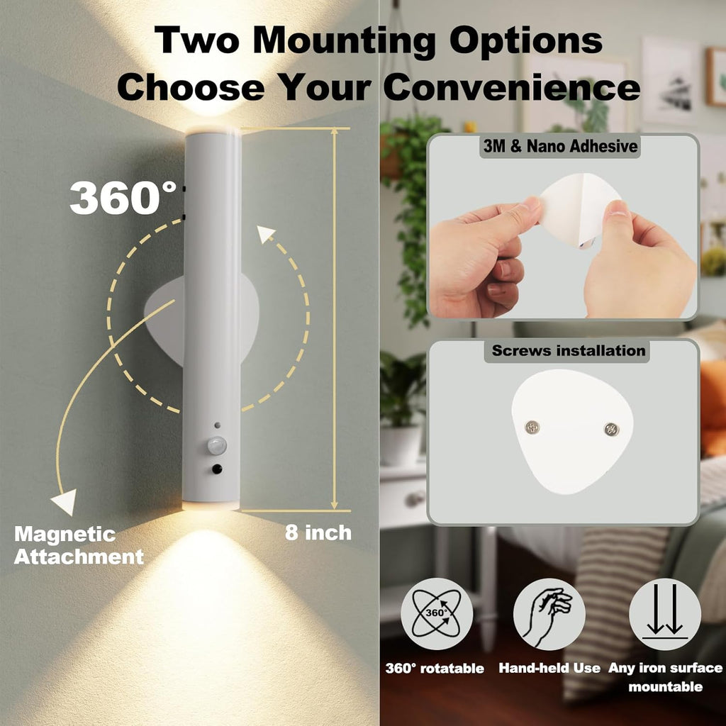 Rechargeable Wall Sconces | Dimmable LED Cordless Lamp with Remote, Motion Sensor, Metal Body | Battery Operated Lights for Decor, Night Light Indoor, Hallway, Bedroom, 1pcs