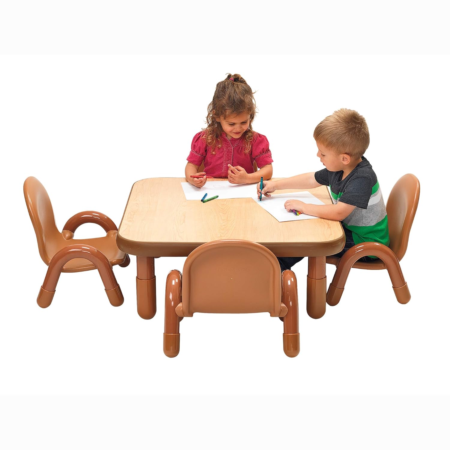 Children’s Factory Baseline Toddler Square Table and Chairs Set, Natural Wood – Includes One 30”, 12” High Square Table and Four 5” High Chairs – Durable, Lightweight, Easy to Move