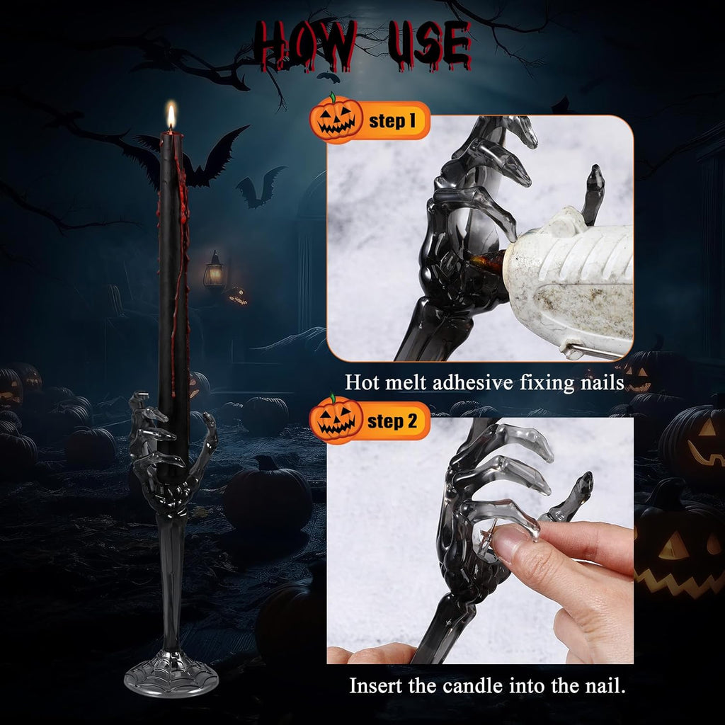 LemonRoad 2 Pcs Halloween Skull Candle Holders Halloween Table Centerpieces Fireplace Decorations Skeleton Gothic Decor Horror Skeleton Skull Candlestick Holders for Home Office Bar Party Supplies