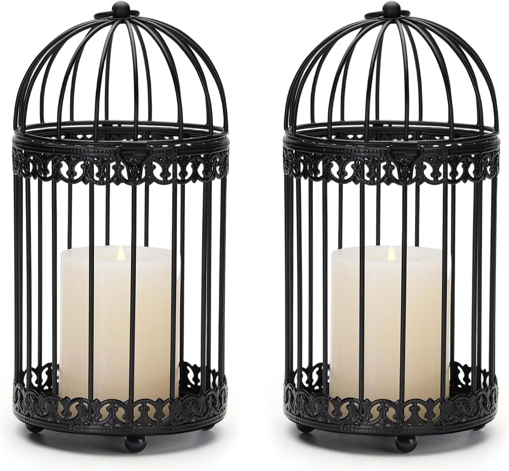 NUPTIO Black Decorative Bird Cage: Birdcage Hanging Lantern for Pillar Candles - Vintage Bird Cages Candle Holders for Halloween Christmas Table Centerpiece 7.7 Inch H