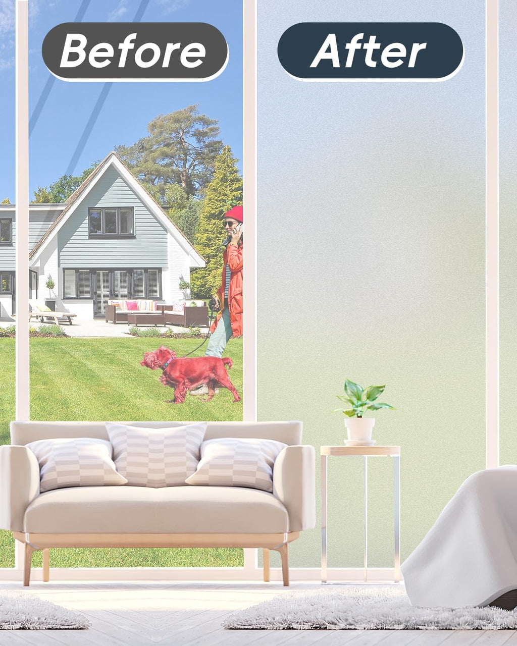 Frosted Glass Window Privacy Film Decorative, Bathroom Window Privacy Film for Glass Windows Cover, Static Cling, Removable, Reusable, Anti-UV, Anti-Glare, Heat Blocking, 17.5 by 78.74 inch