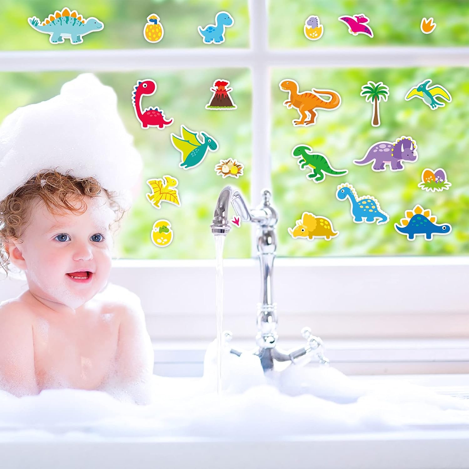 40 PCS Dinosaur Thick Gel Clings Dinosaurs Window Gel Clings Decals Stickers for Kids Toddlers and Adults Home Airplane Classroom Nursery Winter Dinosaurs Party Supplies Decorations Removable and