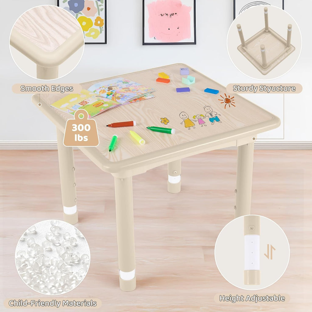 Kids Table and 2 Chairs Set, Height Adjustable (17.7"-26.1") Toddler Table and Chair Set, Multi-Activity Table with Graffiti Desktop, Children’s Table and Chairs for Classroom, Home & Daycare