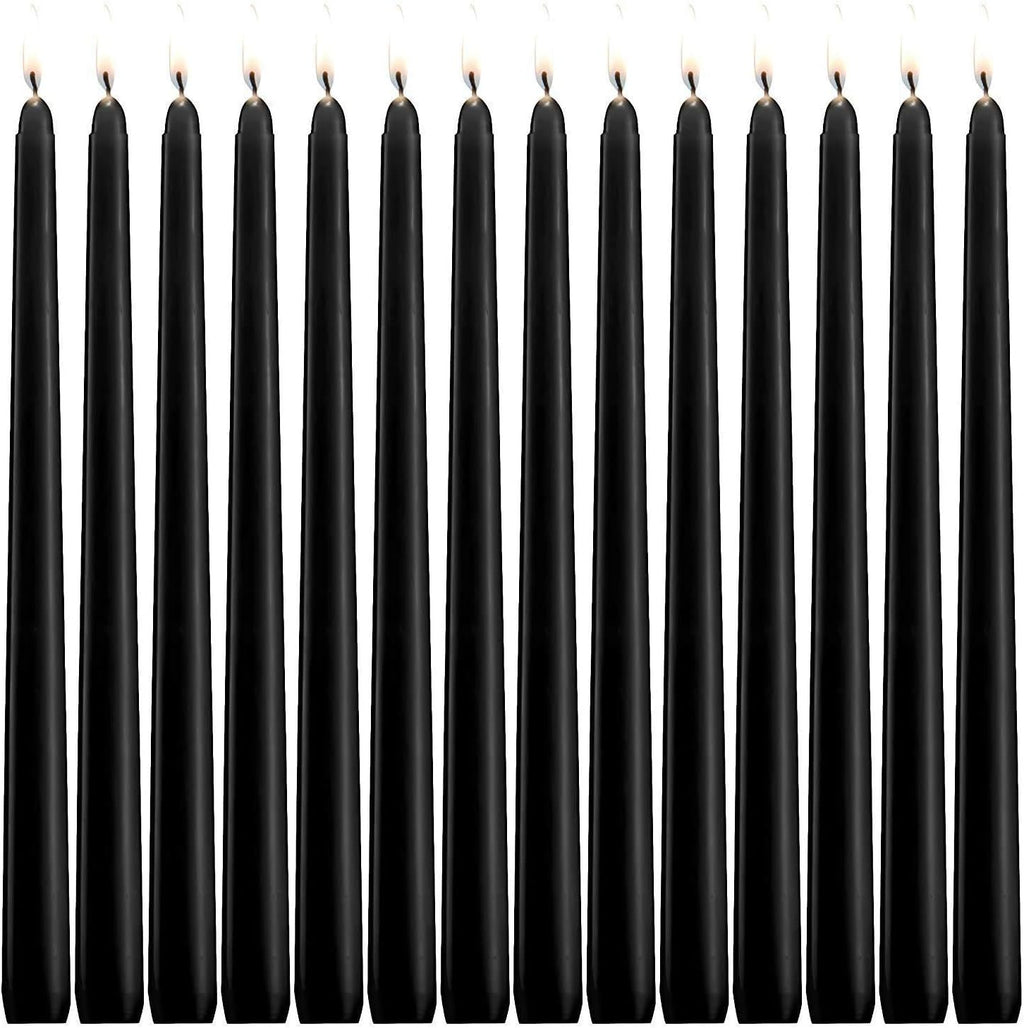 14 Pack Black Taper Candles 12 Inch Tall 3/4 Inch Thick Burn 10 Hours