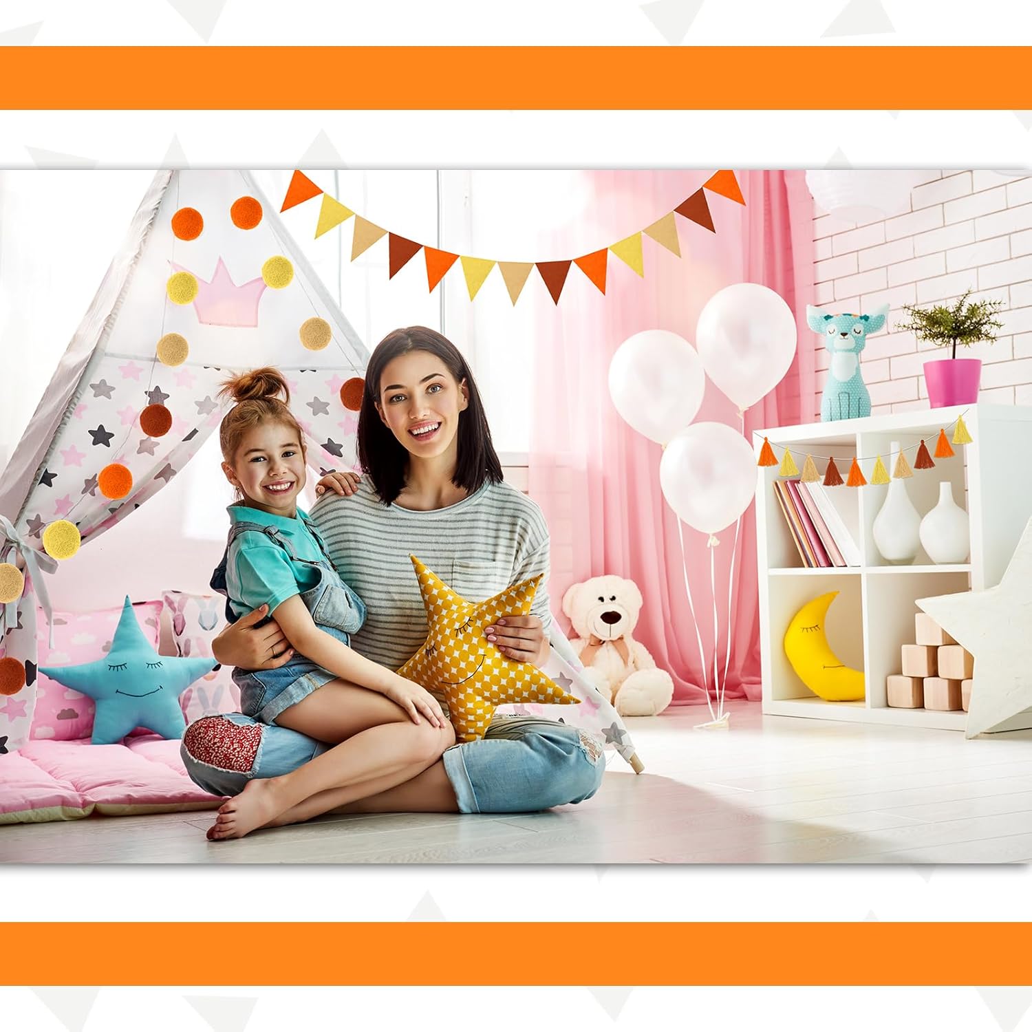 Irenare 9.8 ft Pom Pom Garland Felt Colorful Tassel Banner Christmas Party Pompoms Garland Decorations Felt Pennant Banner for Classroom Home Mantel Fireplace Birthday(Autumn Colors)