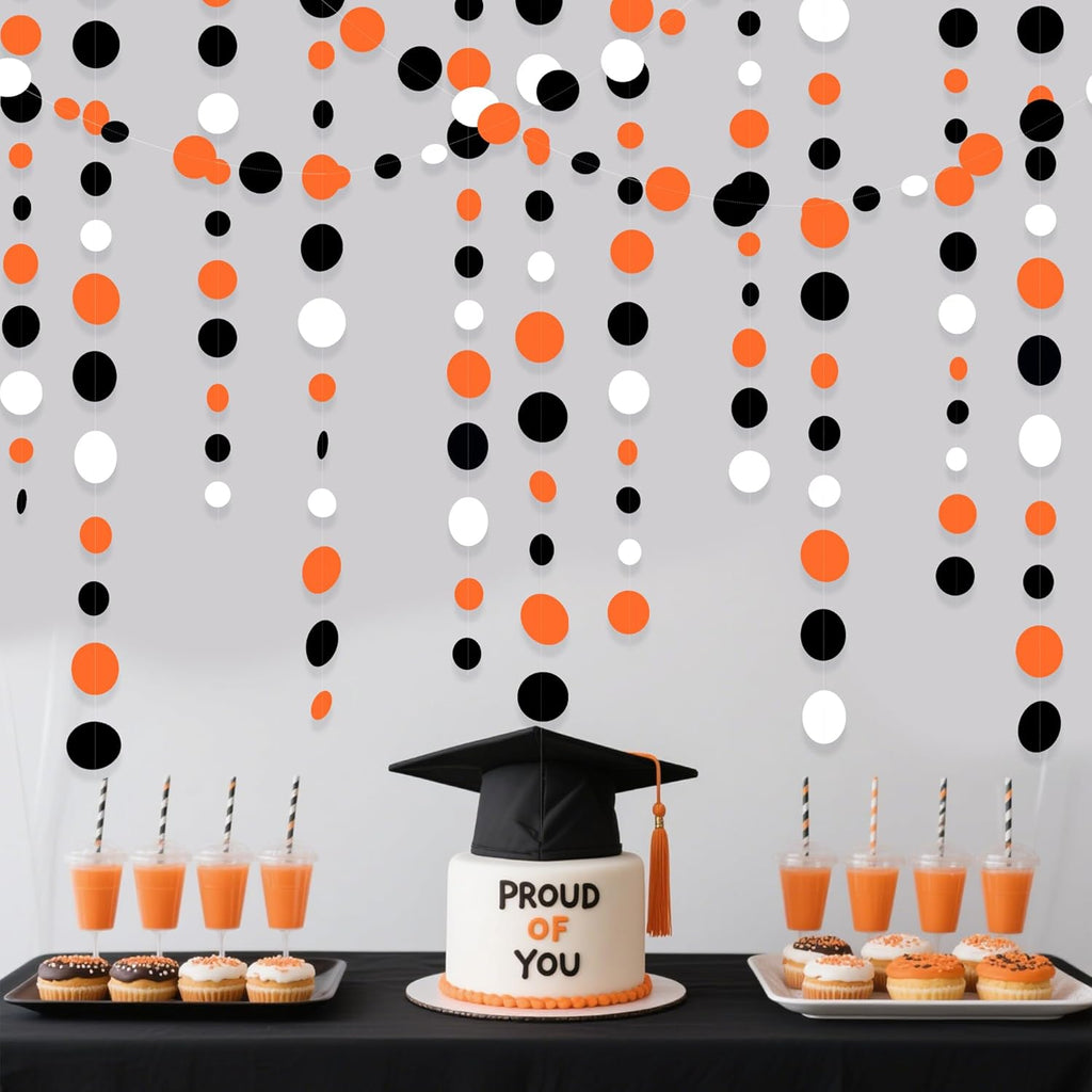 46Ft Orange Black Circle Dot Garland Black Orange and White Polka Dot Hanging Paper Streamer for Birthday Wedding Bridal Shower Baby Shower Fall Autumn Halloween Thanksgiving Party Decoration Supplies