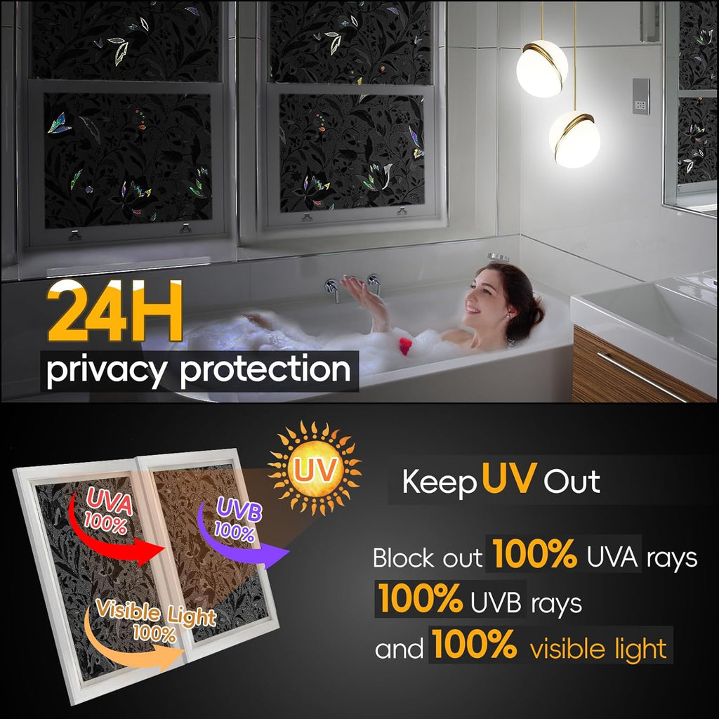 Blackout Window Privacy Film Decorative with Tulip Design, Removable Black Out Tint for Home, 17.5" by 78.74"