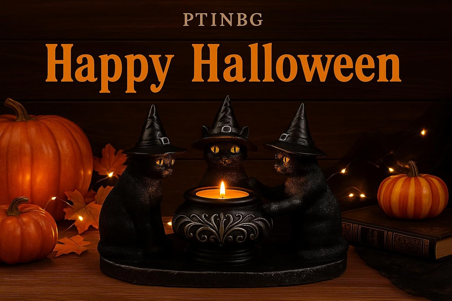 Halloween Black Cat Candle Holder, Cute Halloween Table Decor & Mantel Decoration (Black)