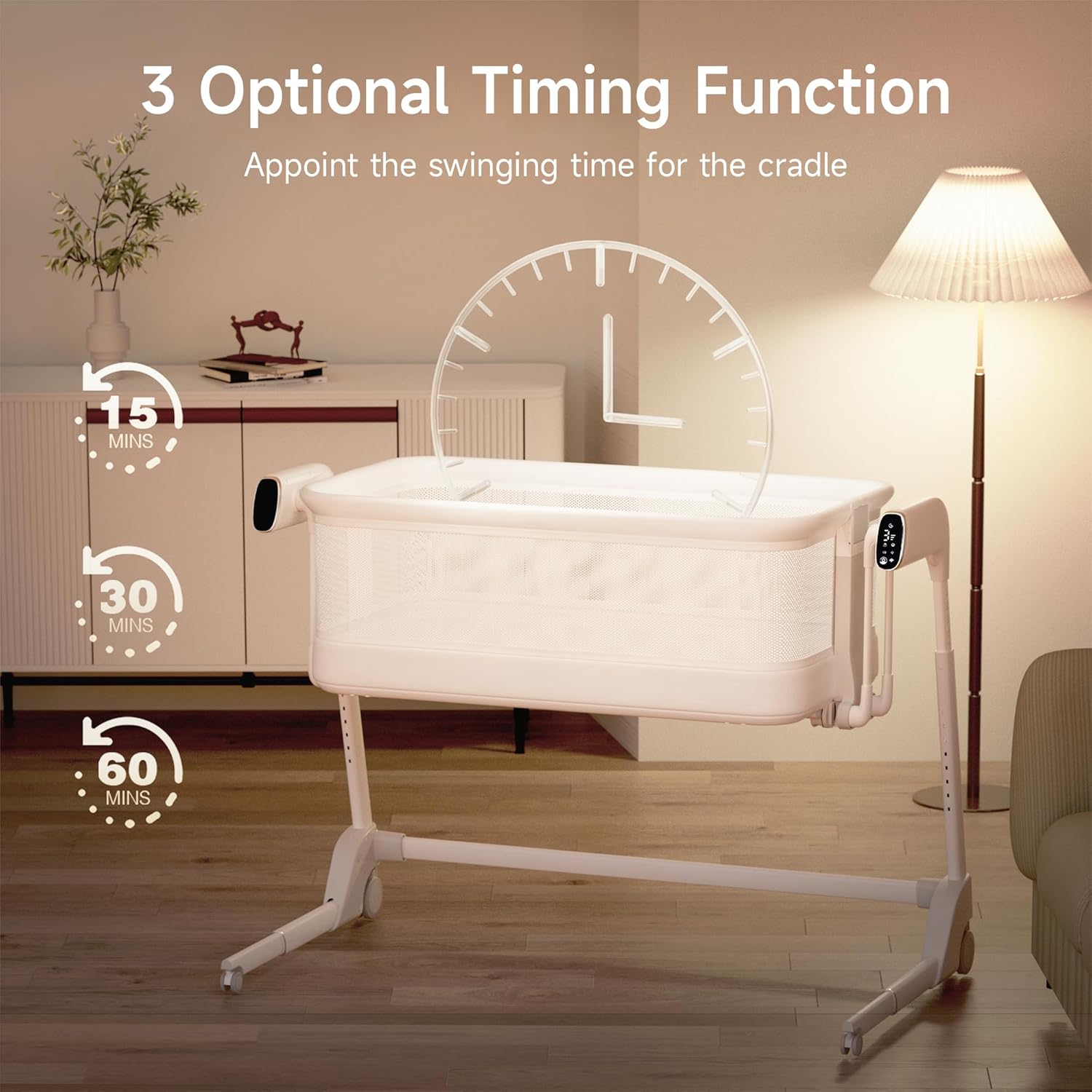 Maydolly Baby Bassinet, Smart Crib, Automatic Cry Detection and Response, Rocking Bassinet for Baby, 7 Height Adjustable with Mattress for Newborns (White)