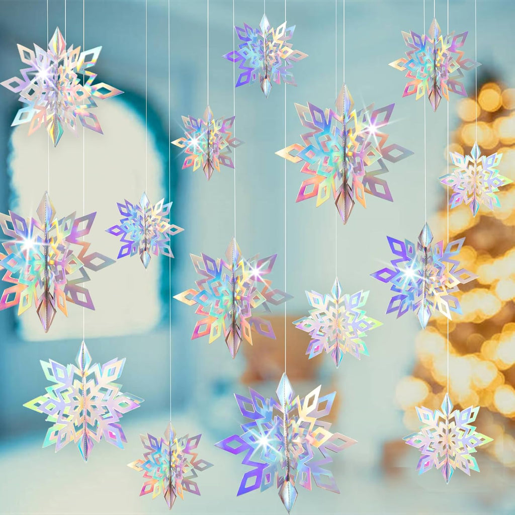 GuassLee Christmas Hanging Snowflakes Decorations Clearance 30pcs 3D Iridescent Paper Snowflakes Snow Flakes Garland for Winter Wonderland Frozen Christmas Birthday Party Decorations