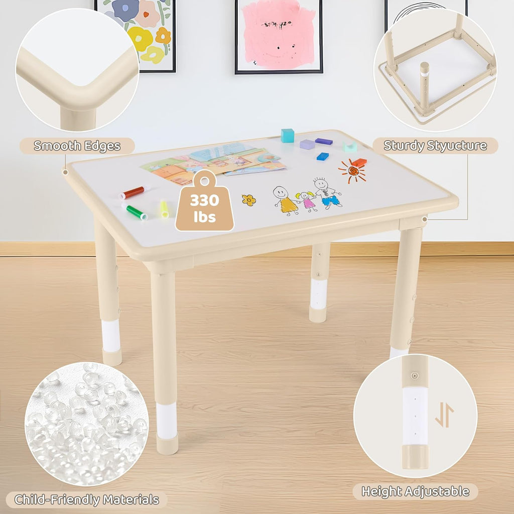 Kids Table and 2 Chairs Set, Height Adjustable (17.7"-26.1") Toddler Table and Chair Set, Multi-Activity Table with Graffiti Desktop, Children’s Table and Chairs for Classroom, Home & Daycare