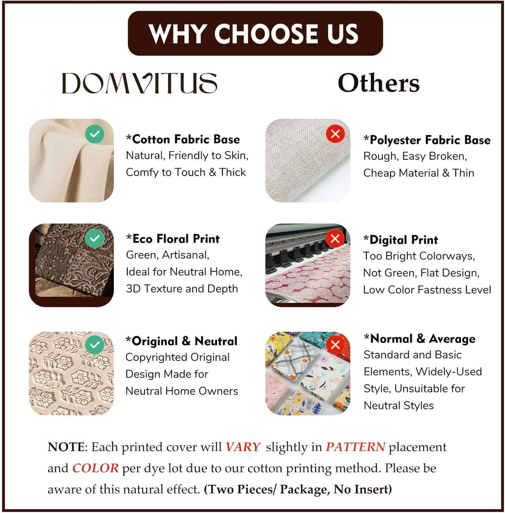 DOMVITUS Floral Pillow Covers Set of 2, 24x24 Pillow Covers, Floral Print Neutral Accent Decorative Pillow Covers for Living Room, Bed, Light Taupe