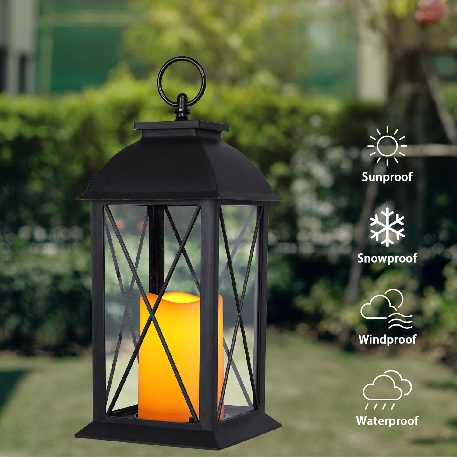 2 Pack 13-Inch Black Decorative Lantern with LED Candle, Battery Operated, Lightweight and Durable, Perfect for Indoor and Outdoor Use, Home Décor, Parties, and Holiday Decorations
