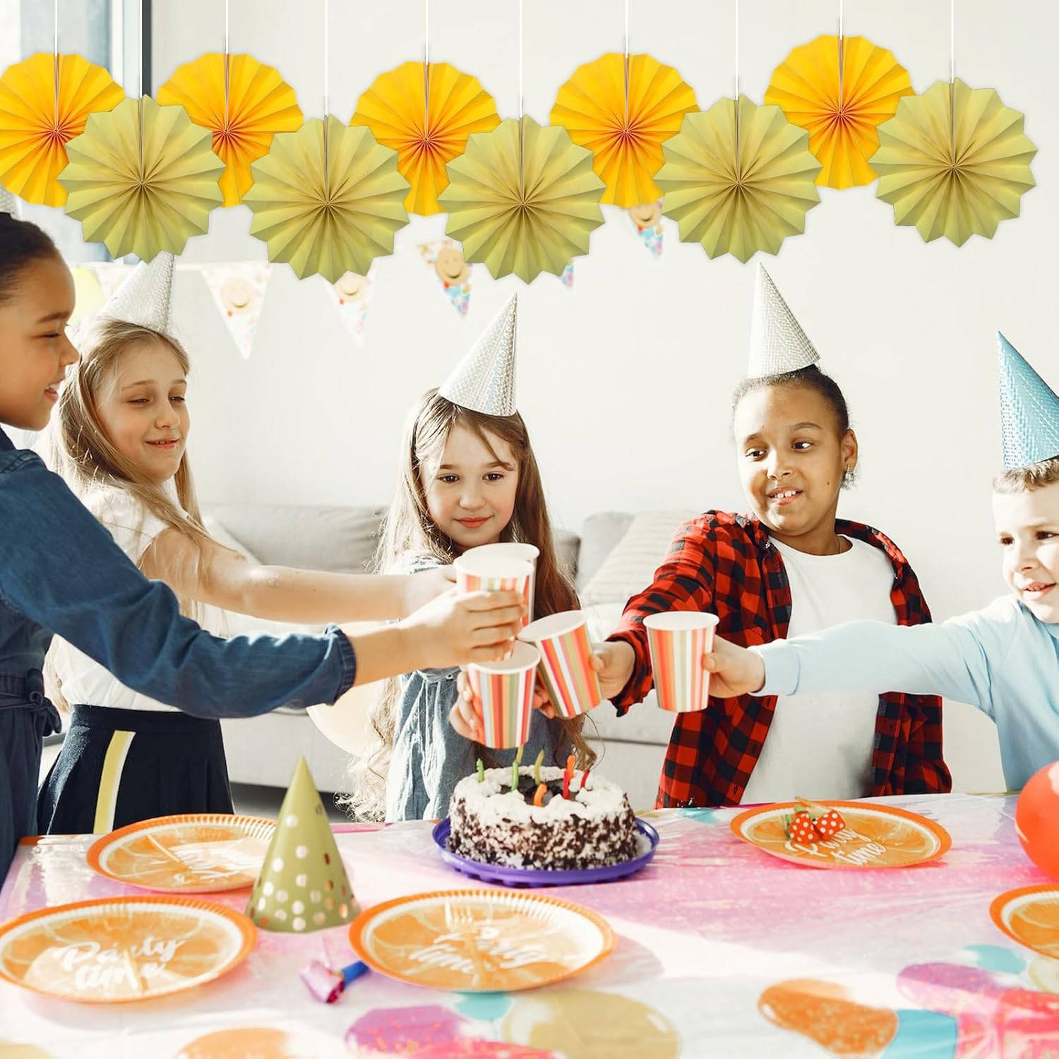 Yellow Birthday Decorations,DIY Yellow Paper Fans Hanging Decoration ,Party Supplies Party Fans 8in, Wedding Graduation Events Accessories 30 Color DIY Set （Yellow）