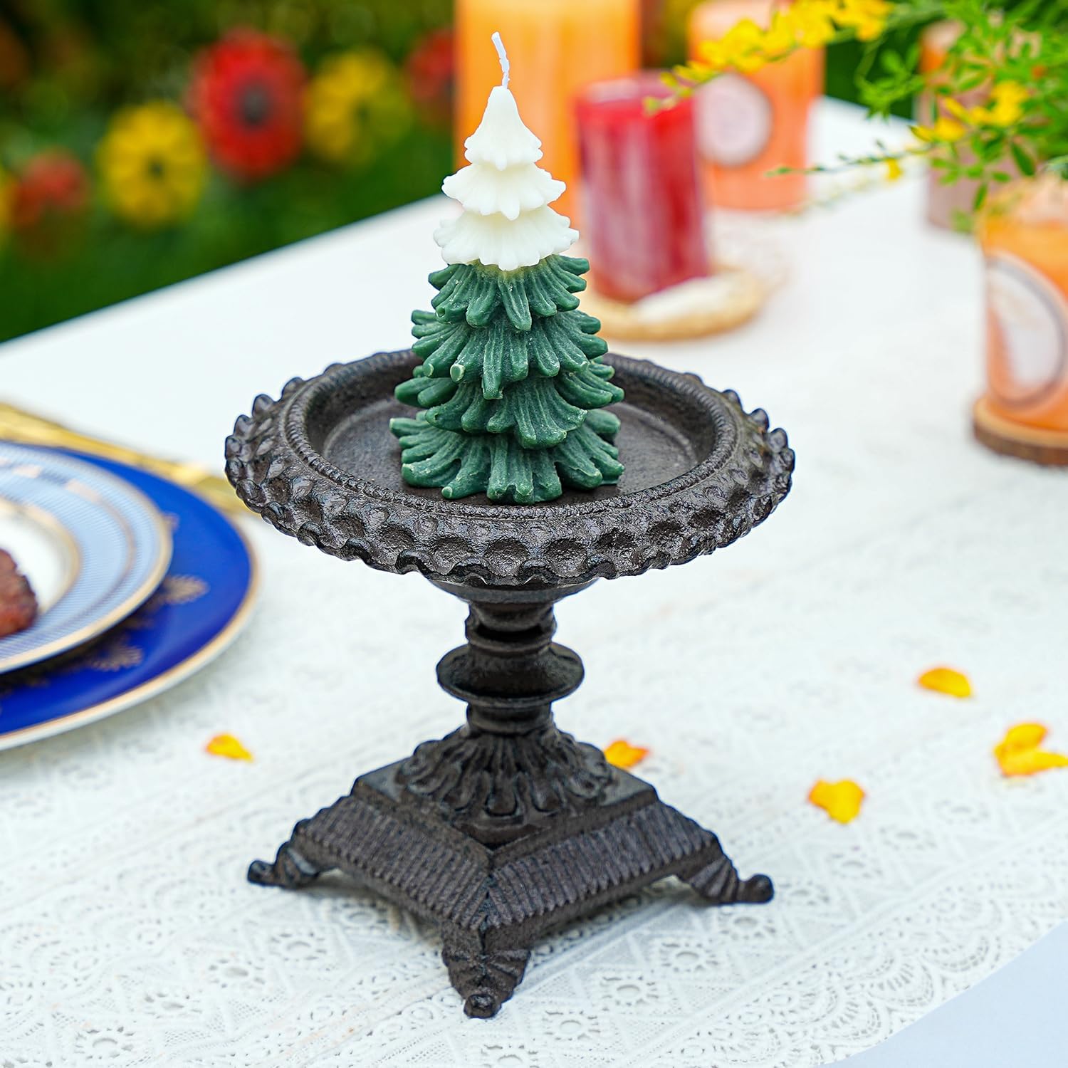 Sungmor Cast Iron Candle Holder - Rustic Style Decorative Pillar Candle Holders, Center Pieces Decoration for Table, Modern Farmhouse French Country Decor, 6.5" Candle Stand Fits Multi-Size Candles
