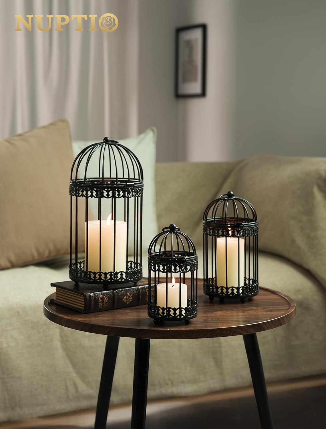 NUPTIO Vintage Bird Cage Decor: Decorative Bird Cage Candle Holder for Table - Hanging Metal Small Birdcage Tealight Votive Holders for Christmas Bridal Shower Centerpiece 6 Inch H