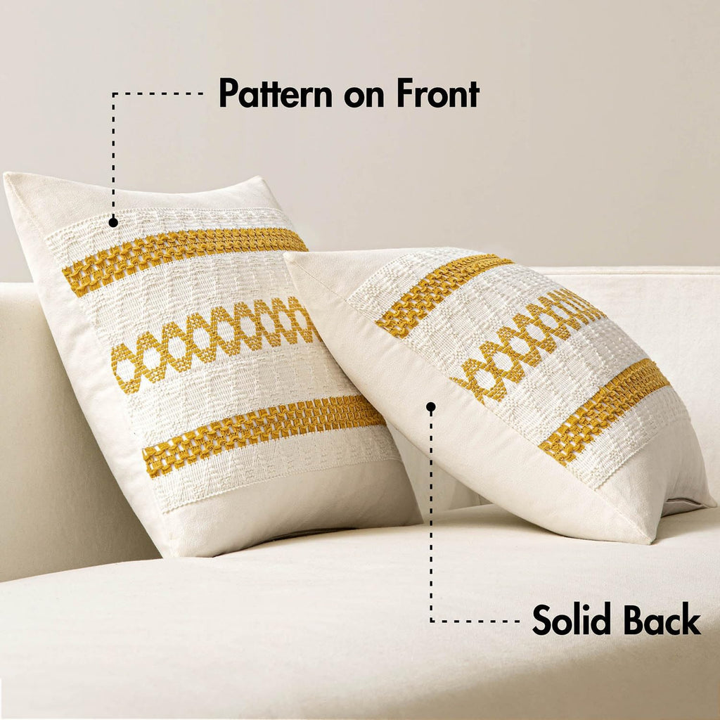 MIULEE Set of 2 Mustard Yellow Boho Decorative Lumbar Pillow Covers 12x20 Inch Farmhouse Rustic Couch Throw Pillows Modern Cotton Cushion Covers Retro Cute Macrame Woven Home Decor for Bed Sofa Chair