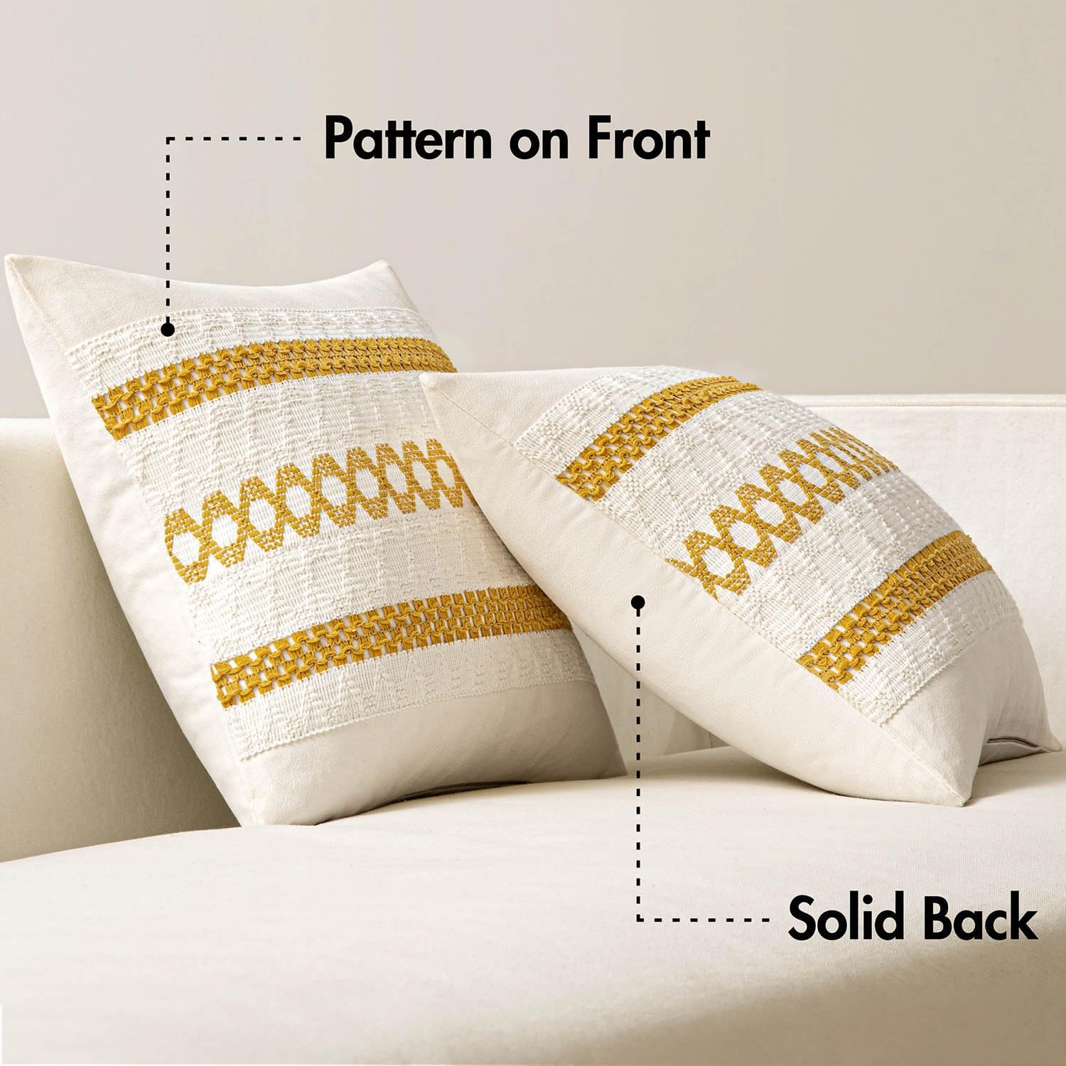 MIULEE Set of 2 Mustard Yellow Boho Decorative Lumbar Pillow Covers 12x20 Inch Farmhouse Rustic Couch Throw Pillows Modern Cotton Cushion Covers Retro Cute Macrame Woven Home Decor for Bed Sofa Chair