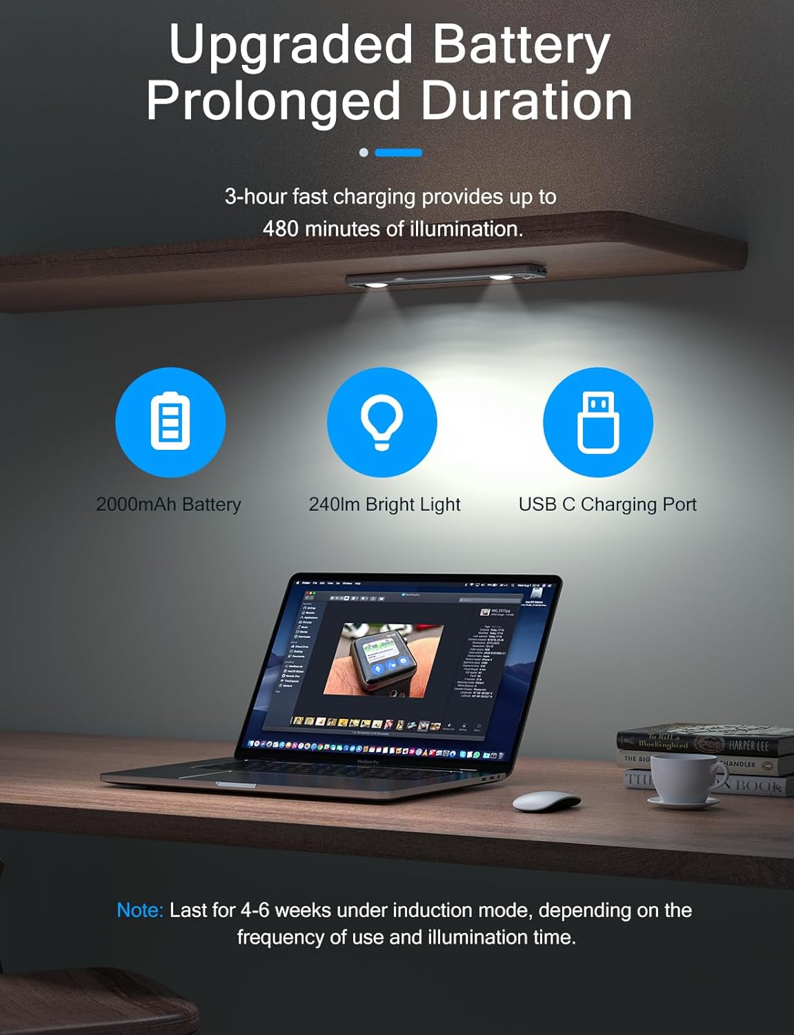 Under Cabinet Lights, Wireless Motion Sensor Light Indoor,10in LED White Lighting Rechargeable Battery Operated,4 Modes Night Light, Stick-On Magnetic Closet Lights for Kitchen, Hallway(2 Pack)