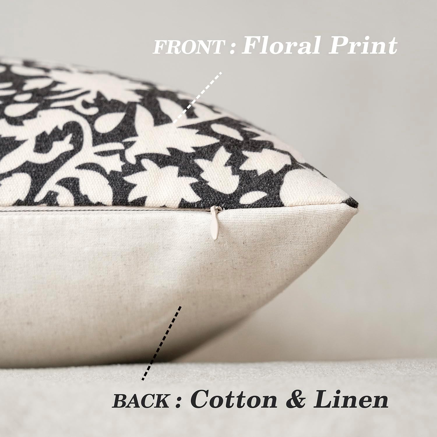 Foindtower Set of 2 Decorative Neutral Floral Throw Pillow Covers Accent Farmhouse Cushion Covers Boho Vintage Pillowcase for Couch Sofa Bedroom Living Room Home Decor Outdoor22×22 Inch,Black