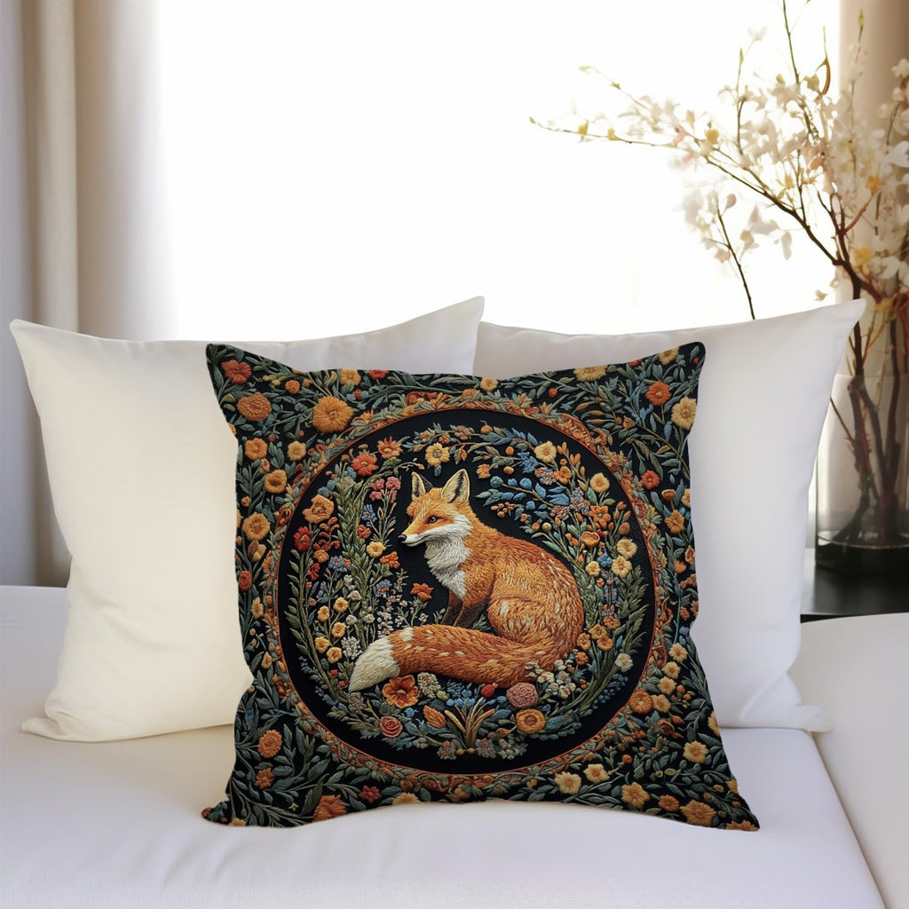 YOU FOUND ME William Morris Abstract Vintage Floral Velvet Fox Design Throw Pillow Covers Home Decor, Retro Art Deco Pillowcase Cushion Cover for Bed Sofa Living Room, Square 18x18inch (Fox)