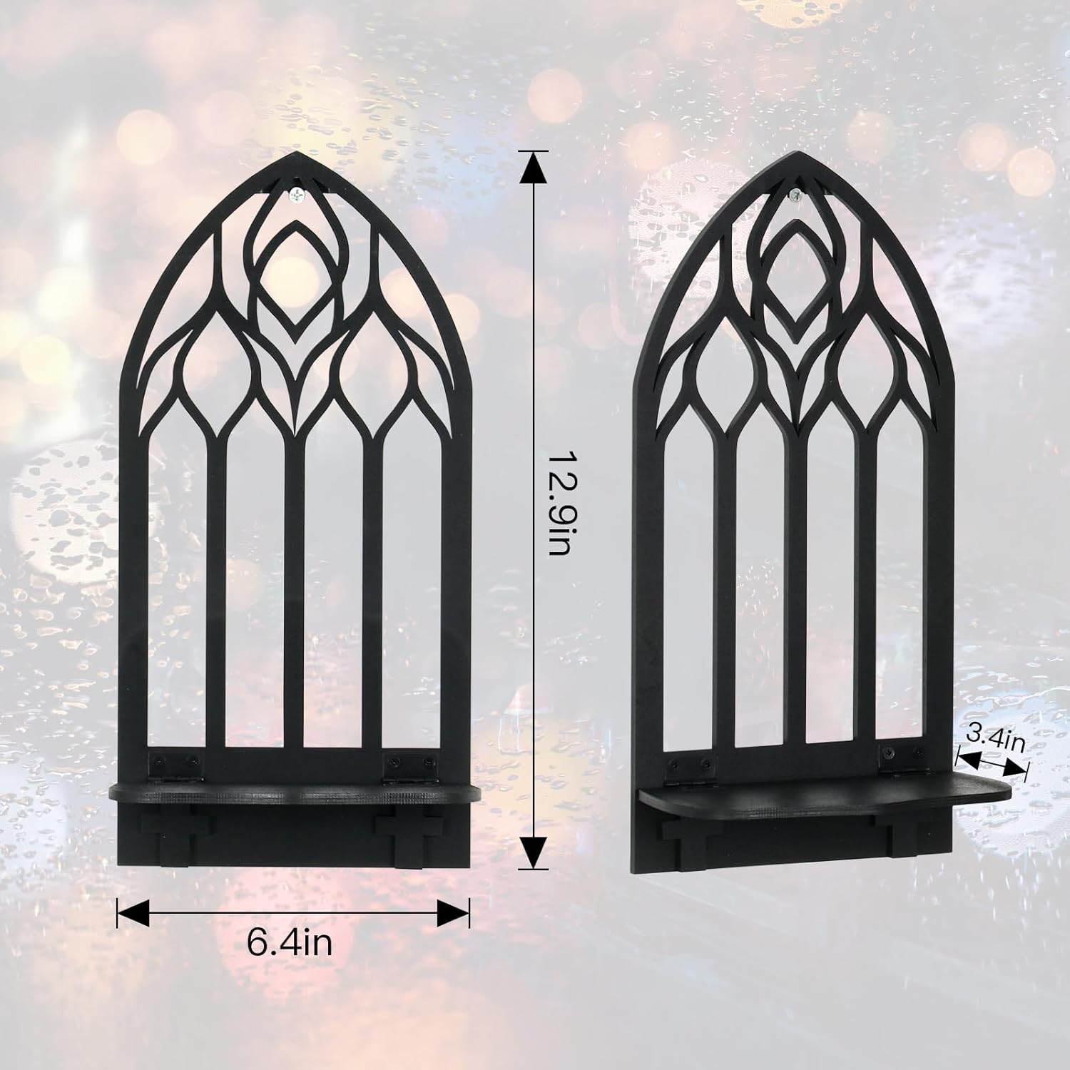 2 Pcs Gothic Sconces Wall Decor Black Goth Decor Arched Church Wall Gothic Decor Art Gothic Bathroom Decor Gothic Home Decor for Living Room Kitchen Dinner Room (Upward)