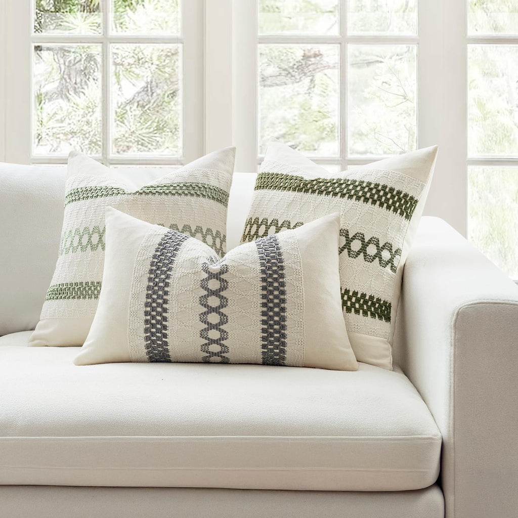 MIULEE Set of 2 Moss Green Boho Decorative Pillow Covers 18x18 Inch Farmhouse Rustic Couch Throw Pillows Modern Summer Cotton Cushion Covers Retro Cute Macrame Woven Home Decor for Bed Sofa Chair