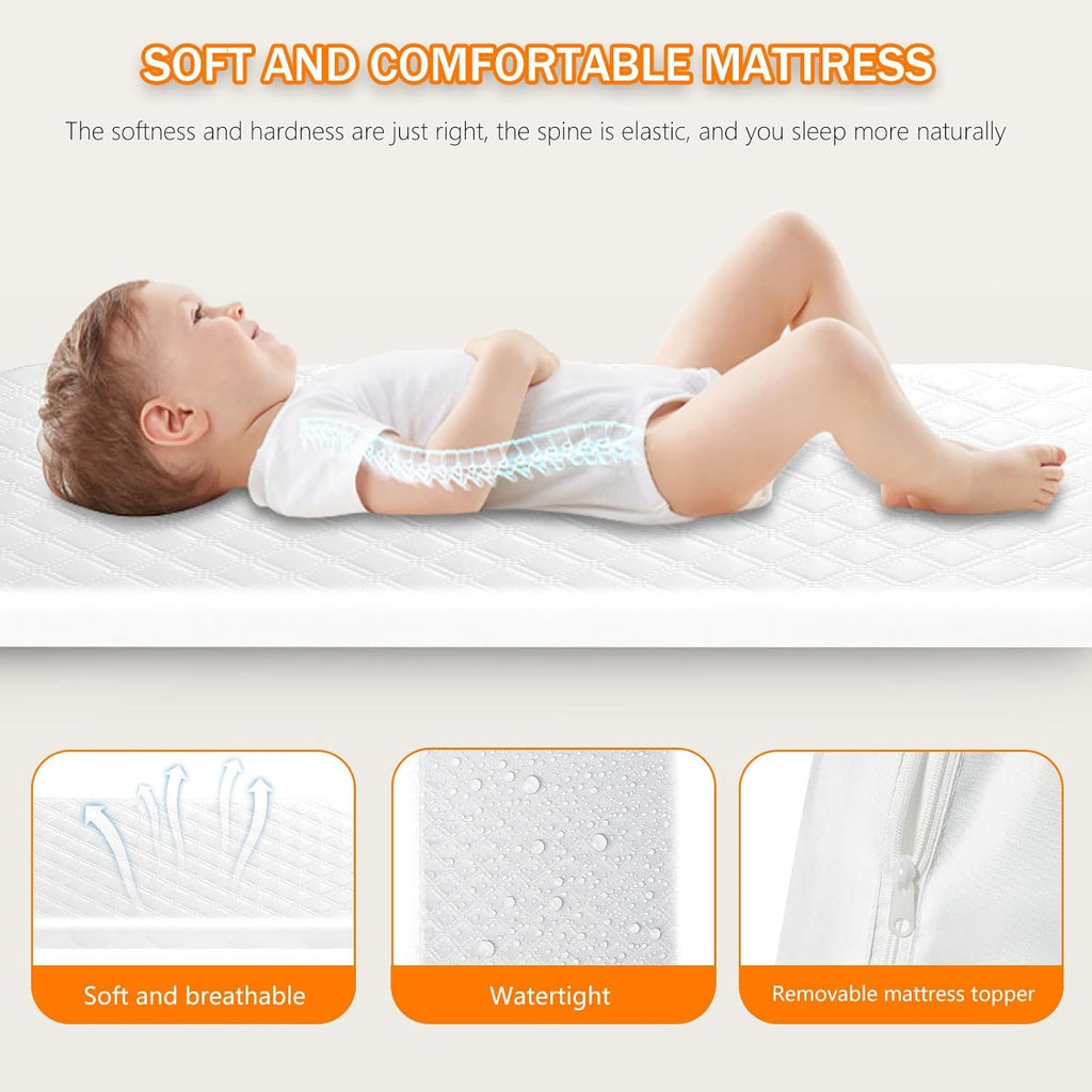 3 in 1 Baby Bassinet,Bedside/Rocking Bassinet for Baby,Bedside Crib with Lockable Wheels,Waterproof Mattress,Adjustable 6 Heights,Portable Bassinets Bedside Sleeper for Newborn Infant