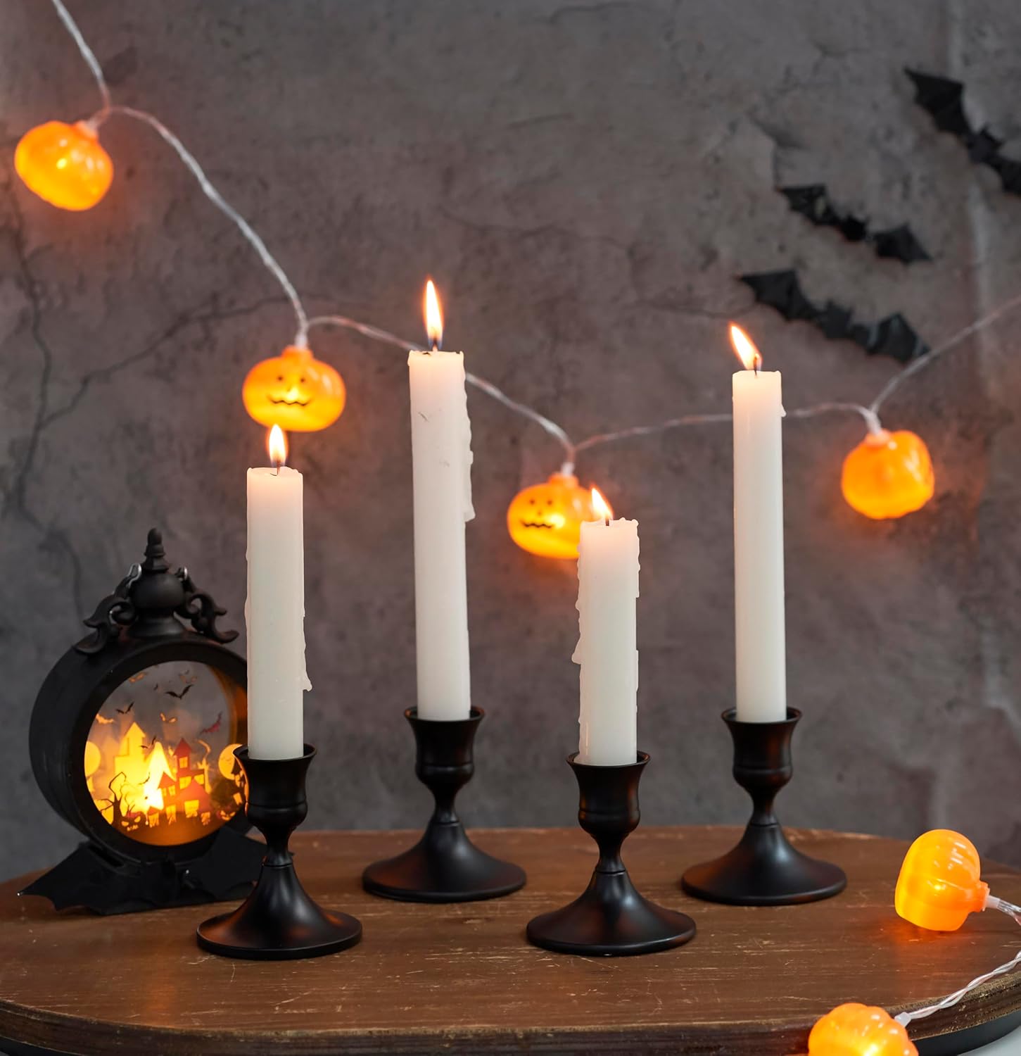 Black Taper Candle Holder, Candlestick Holders, Vintage Metal for Table Centerpieces Wedding Decor (Matte Black, 4 Pcs)