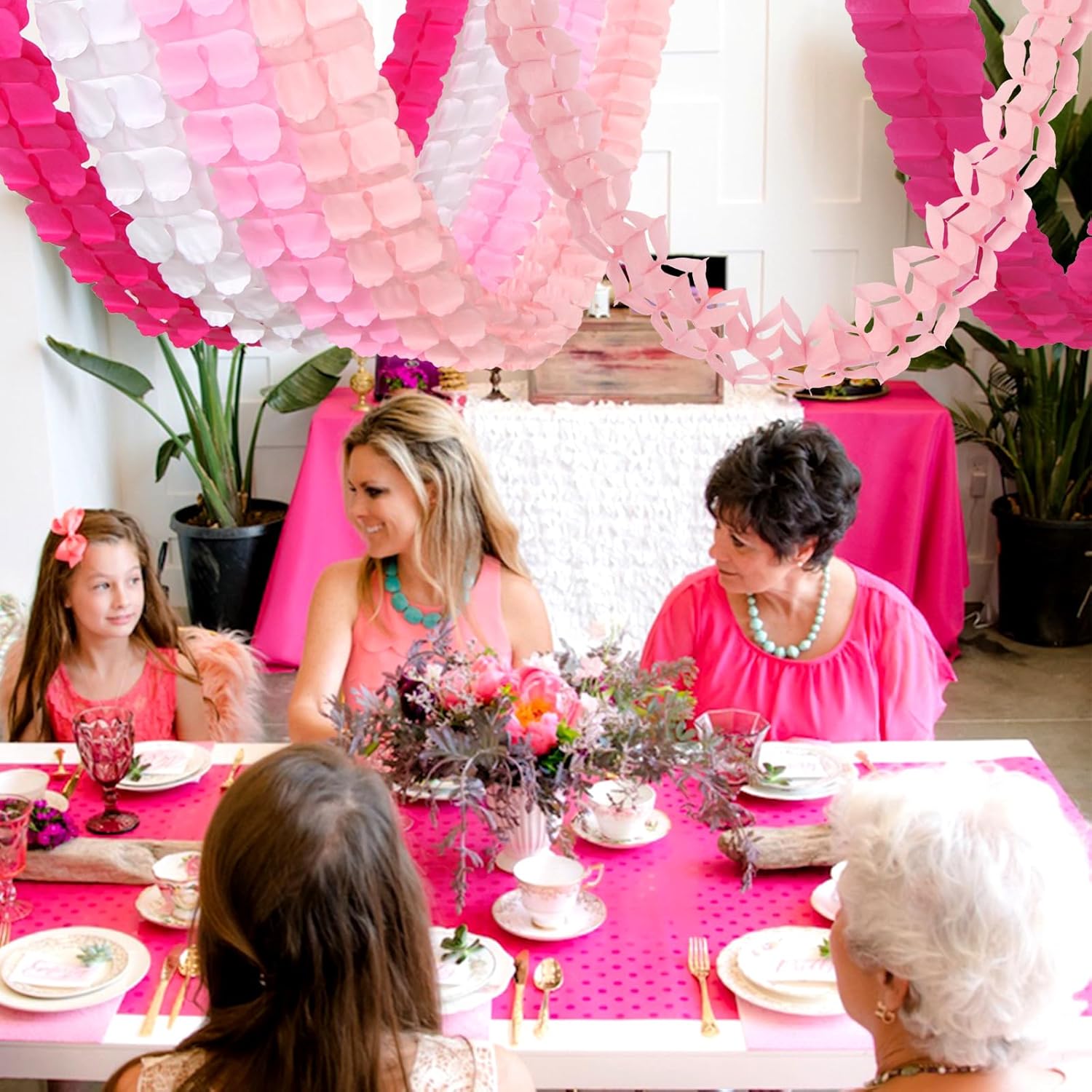 Rose-Red Pink-White Party-Decorations Streamers Garland - 157Ft Four-Leaf Clover Hanging Banner,Wedding Girl Birthday Baby Bridal Shower Engagement Bachelorette Decor Hugtmr