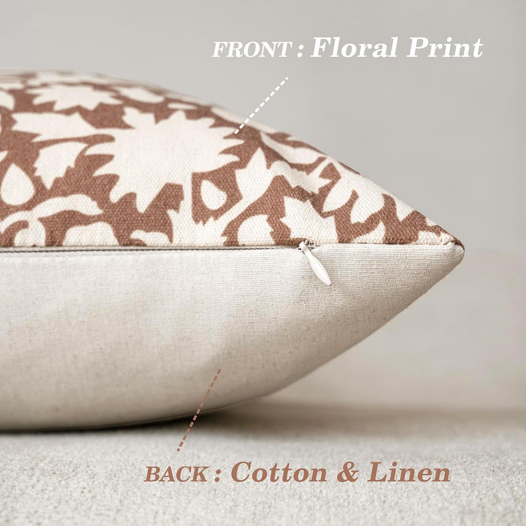 Foindtower Set of 2 Decorative Neutral Floral Throw Pillow Covers Accent Farmhouse Cushion Covers Boho Pillowcase for Couch Sofa Bedroom Living Room Home Decor Outdoor,22×22 Inch,Light Orange Brown