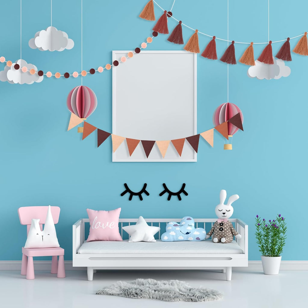 Irenare 9.8 ft Pom Pom Garland Felt Colorful Tassel Banner Christmas Party Pompoms Garland Decorations Felt Pennant Banner for Classroom Home Mantel Fireplace Birthday(Gradient Brown)