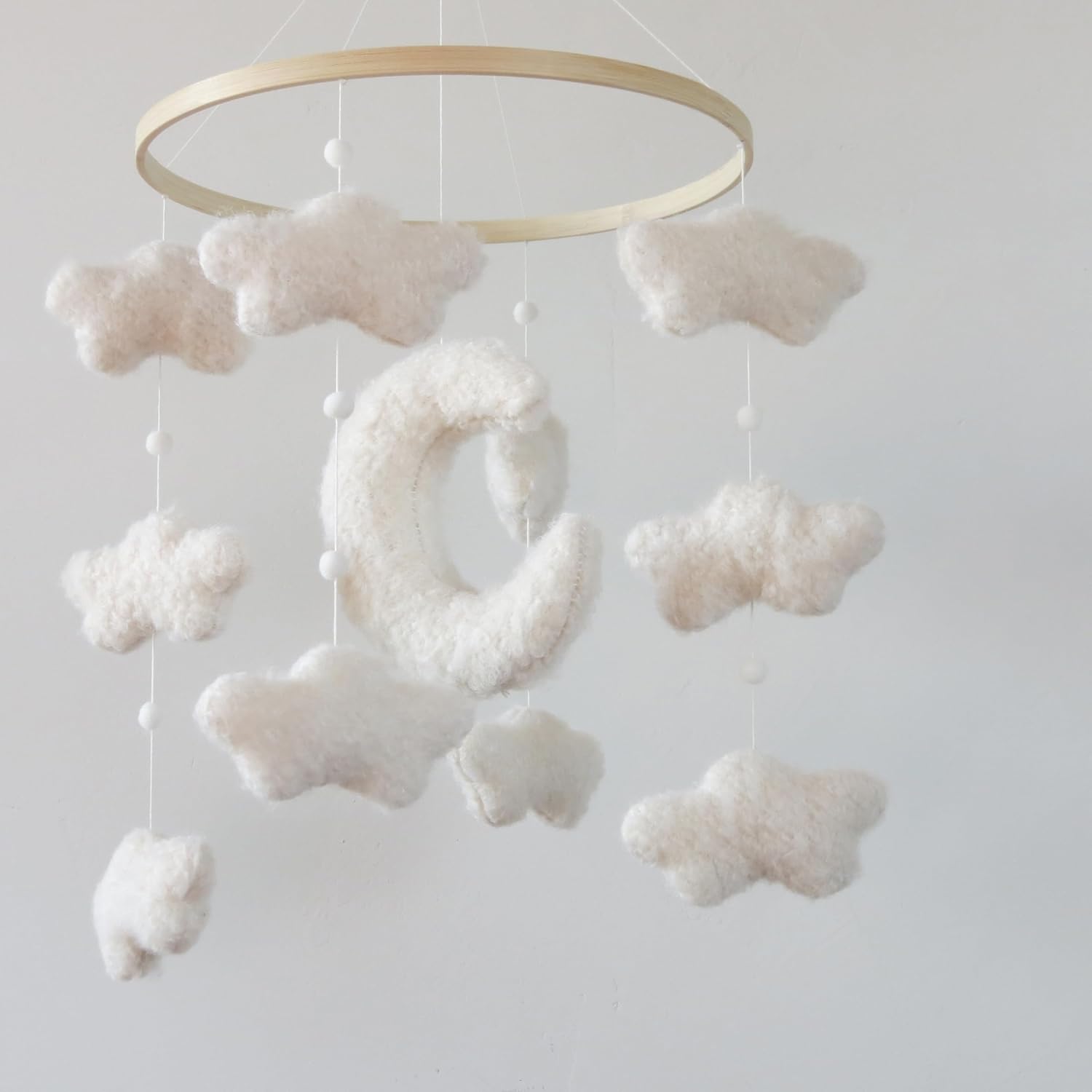 Boucle Cloud Moon Crib Mobile Boho Baby Mobile for Crib Neutral Nursery Mobile for Boys & Girls
