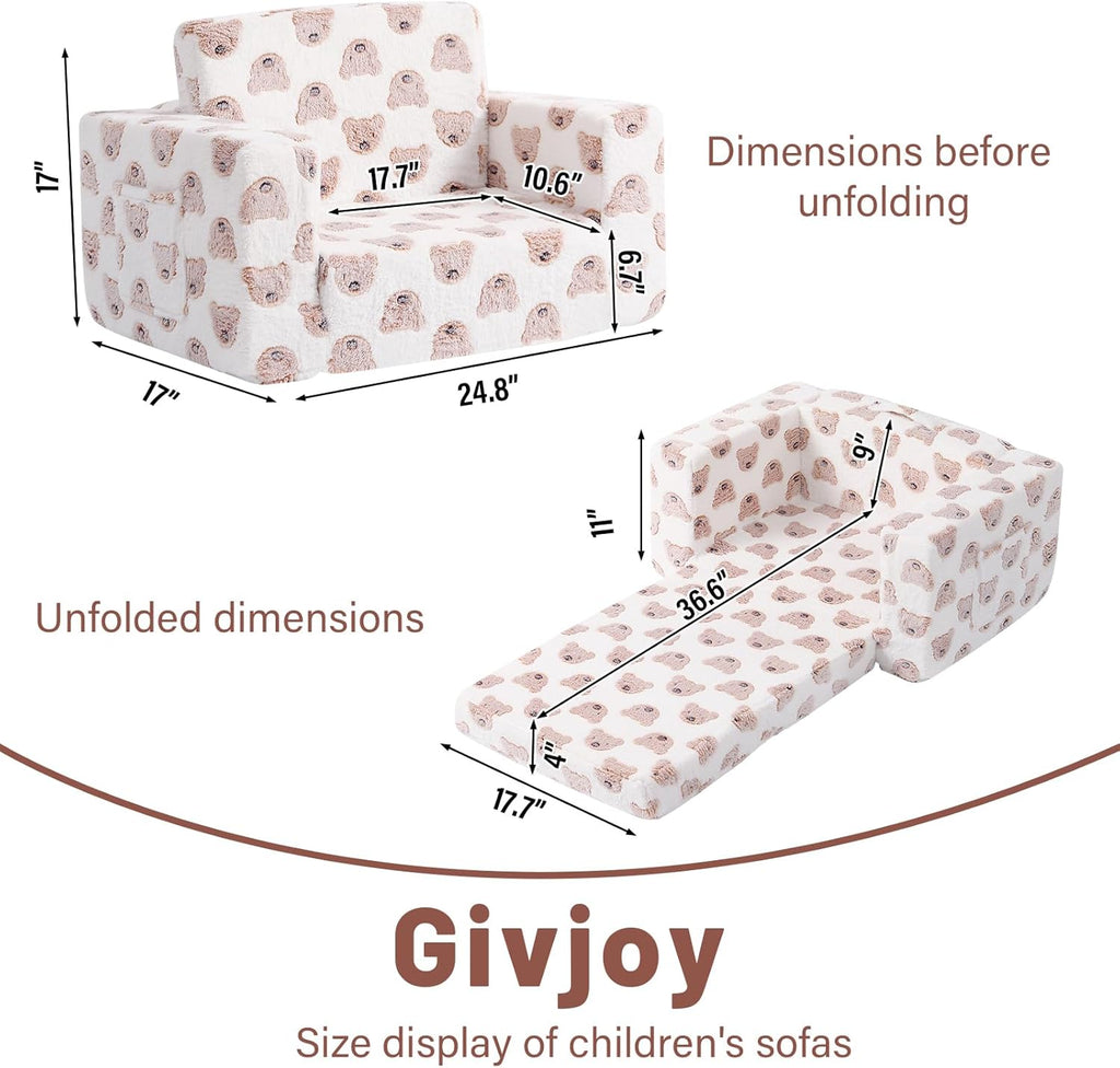 Toddler Chair Kids Couch, 2-in-1 Comfy Armchair with Removable and Washable Cover Carrying Handle, Convertible Reading Chair Toddler Couch for Girls and Boys