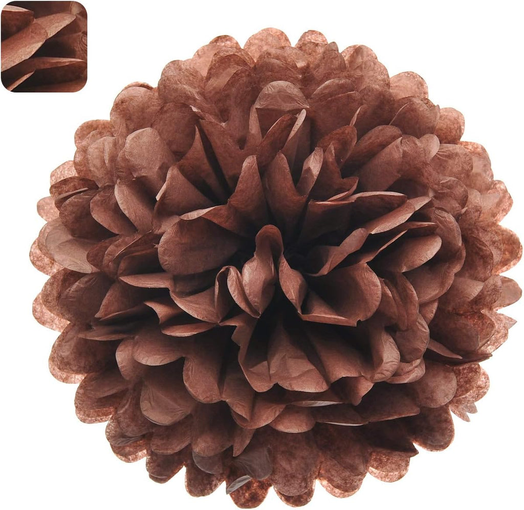 MISU 10" Brown Tissue Pom Poms DIY Tissue Paper Flowers for Birthday Wedding Baby Shower Tea Party Dessert Table Decoration, Pack of 18