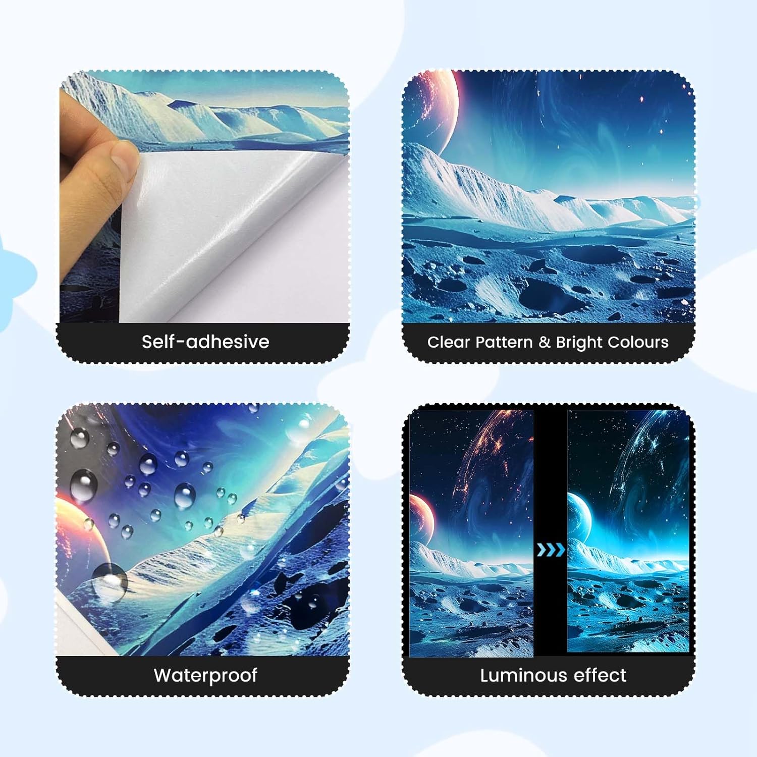 SNAIL GARDEN 5 Pcs 3D Luminous Universe Astronaut Wall Stickers,Glow in The Dark Wall Decals,Self-Adhesion Space Themed Wall Decor,Solar System Decal for Room,Space Room(Blue Light)