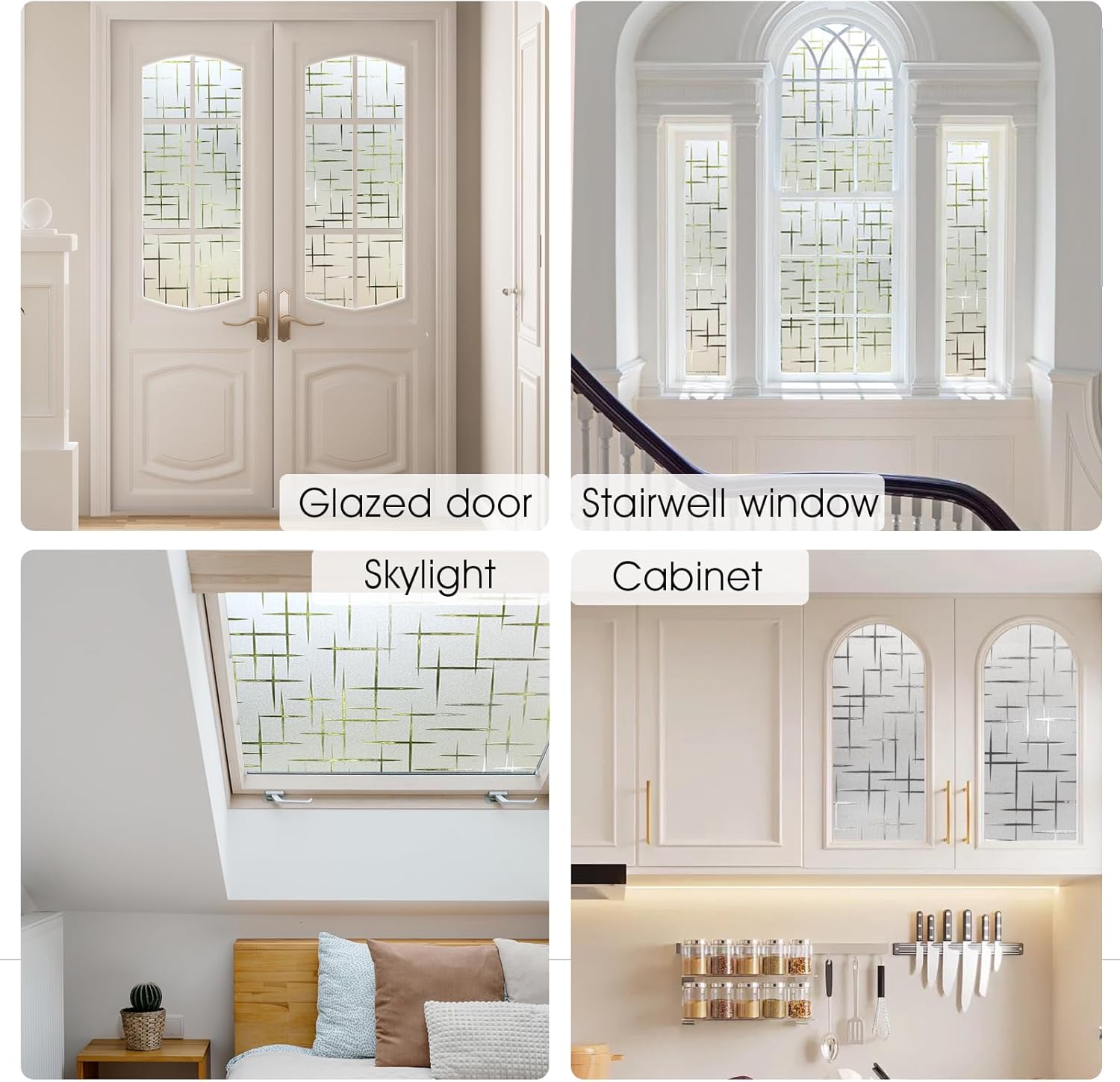 HIDBEA Window Privacy Film, Decorative Staic Cling Frosting Film, Heat Control UV Blocking Non-Adhesive Window Sticker for Home, Cross Pattern,17.5 X 78.7 Inch