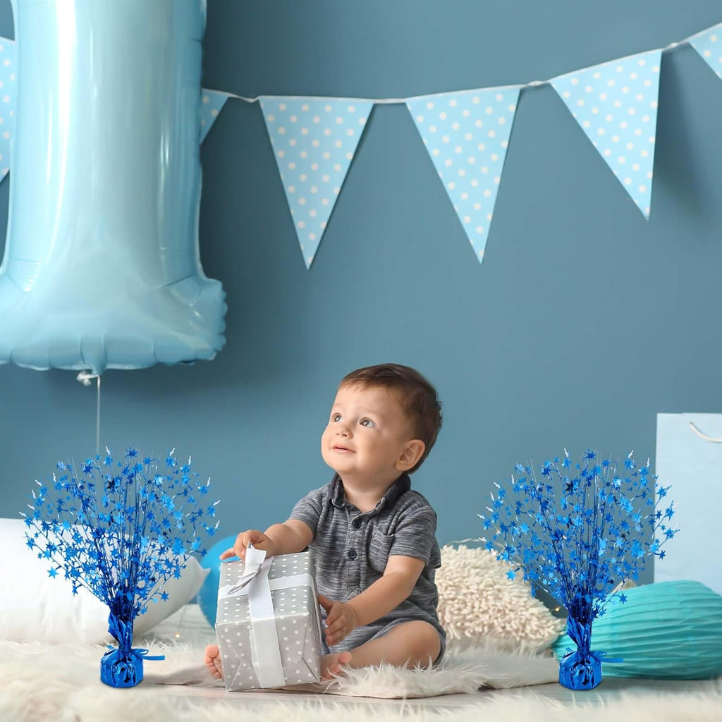 Crowye 18 Pieces Metallic Foil Spray Centerpiece Party Star Table Decoration Burst Metallic Table Centerpieces for Birthday Party Season Holiday(Blue)