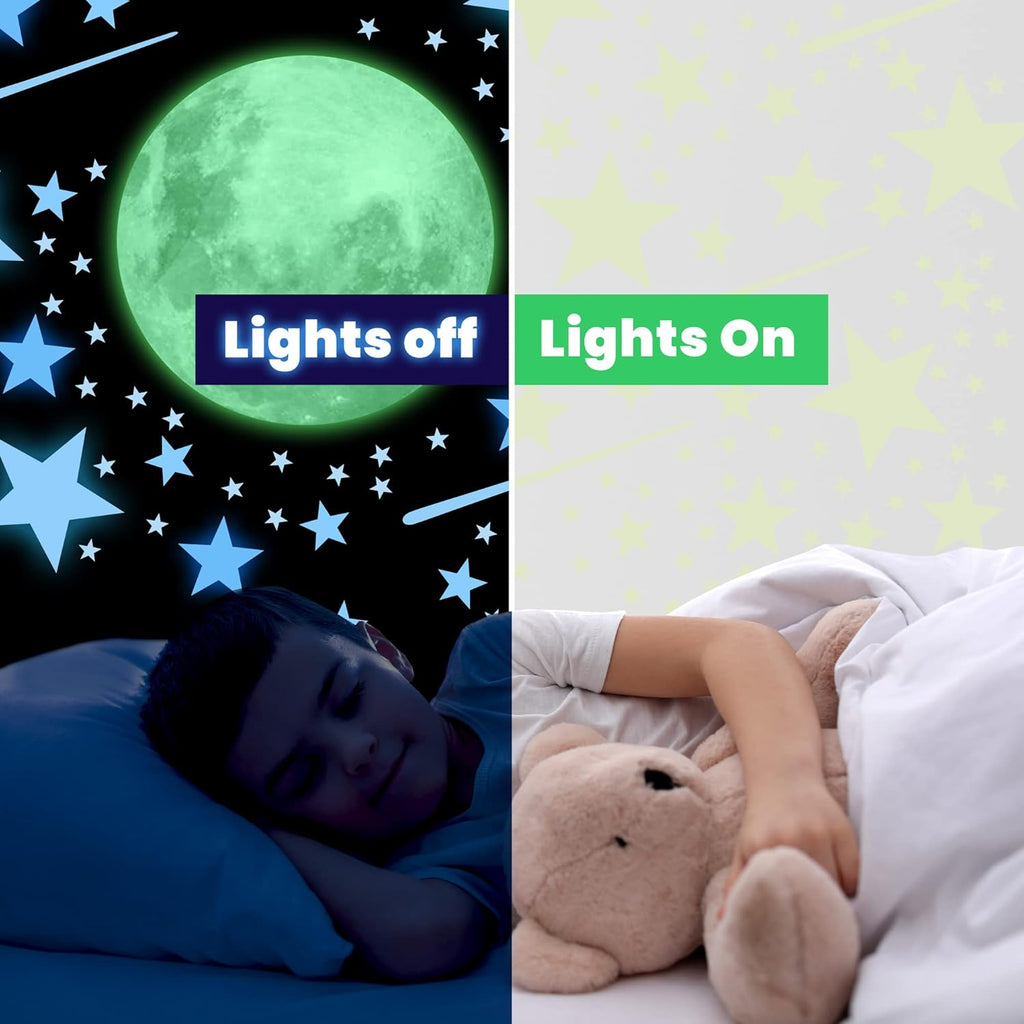 Glow in The Dark Stars and Moon for Ceiling, Luminous Stars and Moon Wall Decal, Wall Decor, Sticky Fluorescence Stars, Gift for boy and Girl Perfect for Kids Nursery Bedroom Living Room(Blue)