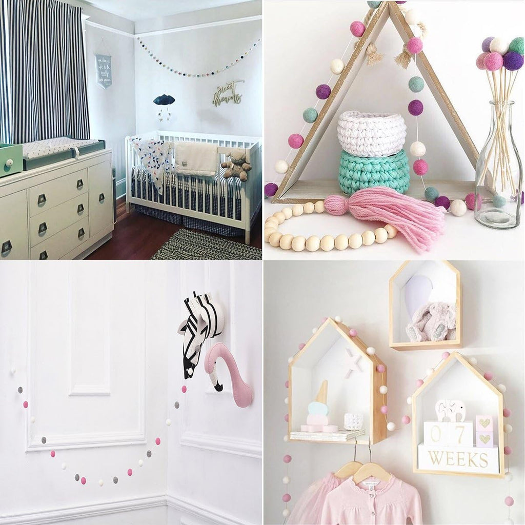 Felt Ball Garland Misscrafts 9.8 Feet 100% Wool Roving Pom Pom Garland 20mm Colorful for Baby Shower Grand Opening Party Festivals Room Decorations