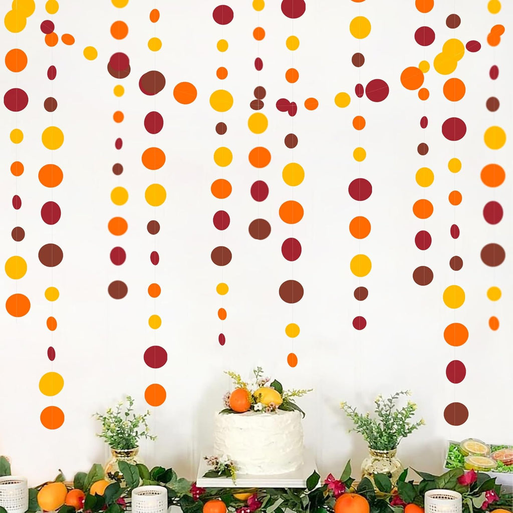 46Ft Fall Party Decorations Polka Dots Garlands Orange Yellow Burgundy Brown Hanging Paper Circle Dots Streamer for Birthday Wedding Baby Shower Fall Autumn Thanksgiving Harvest Party Decor Supplies